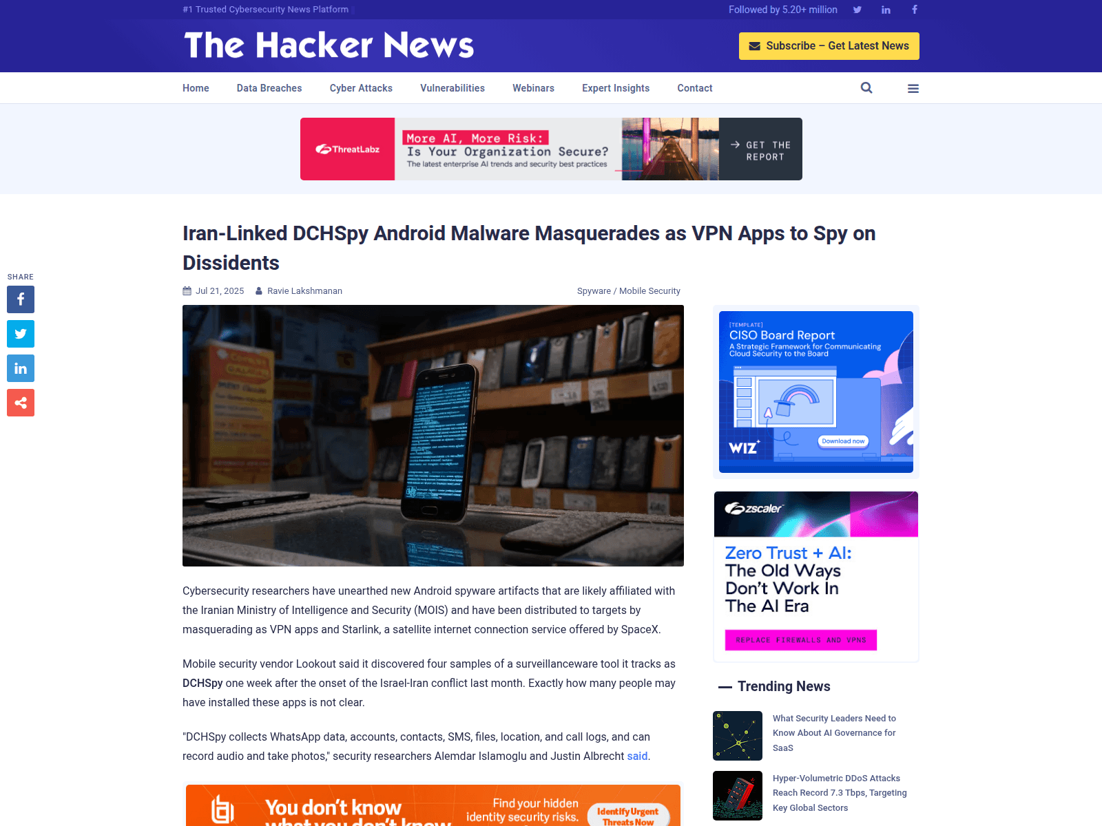 Iran-Linked DCHSpy Android Malware Masquerades as VPN Apps to Spy on Dissidents