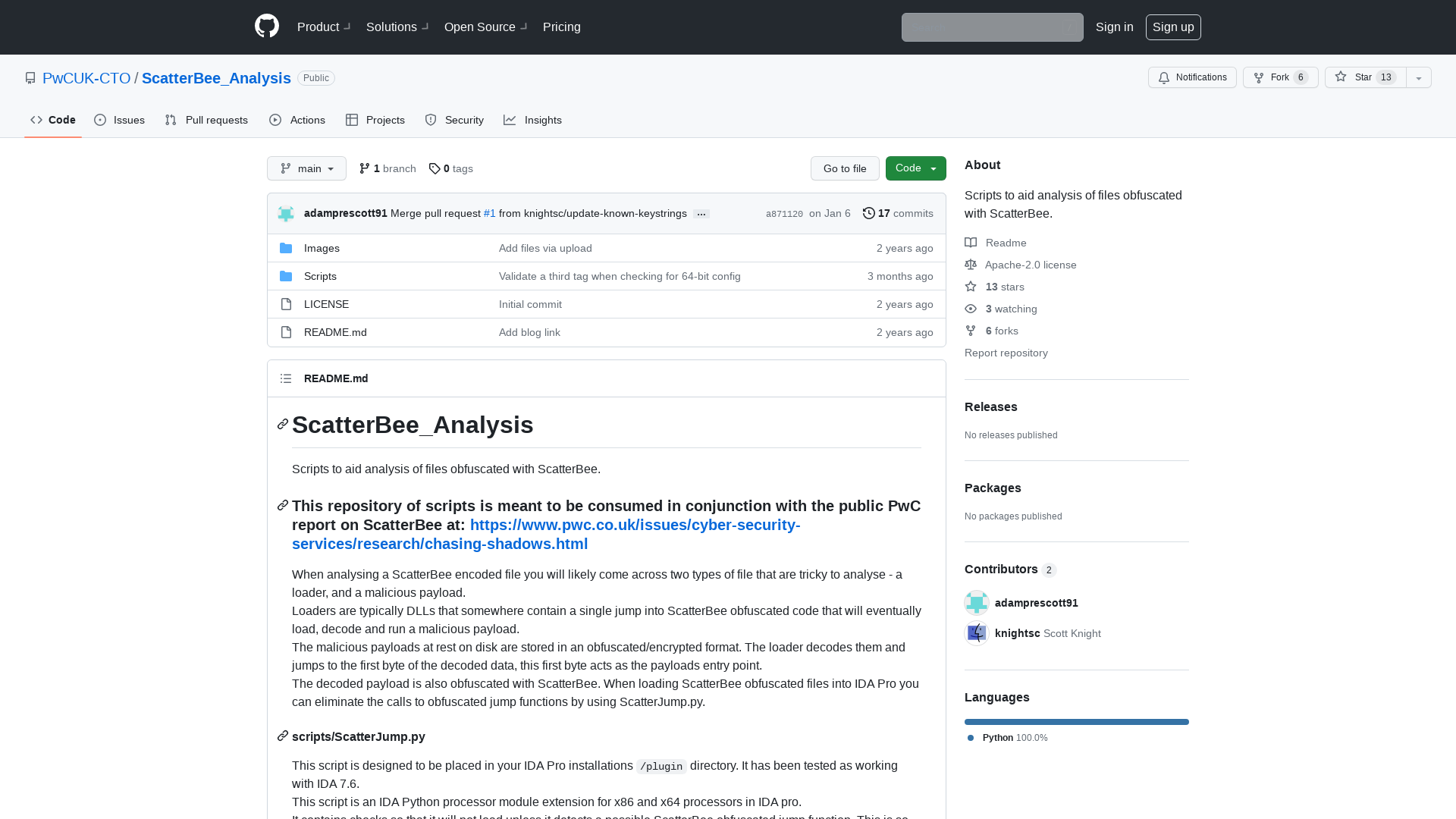 GitHub - PwCUK-CTO/ScatterBee_Analysis: Scripts to aid analysis of files obfuscated with ScatterBee.