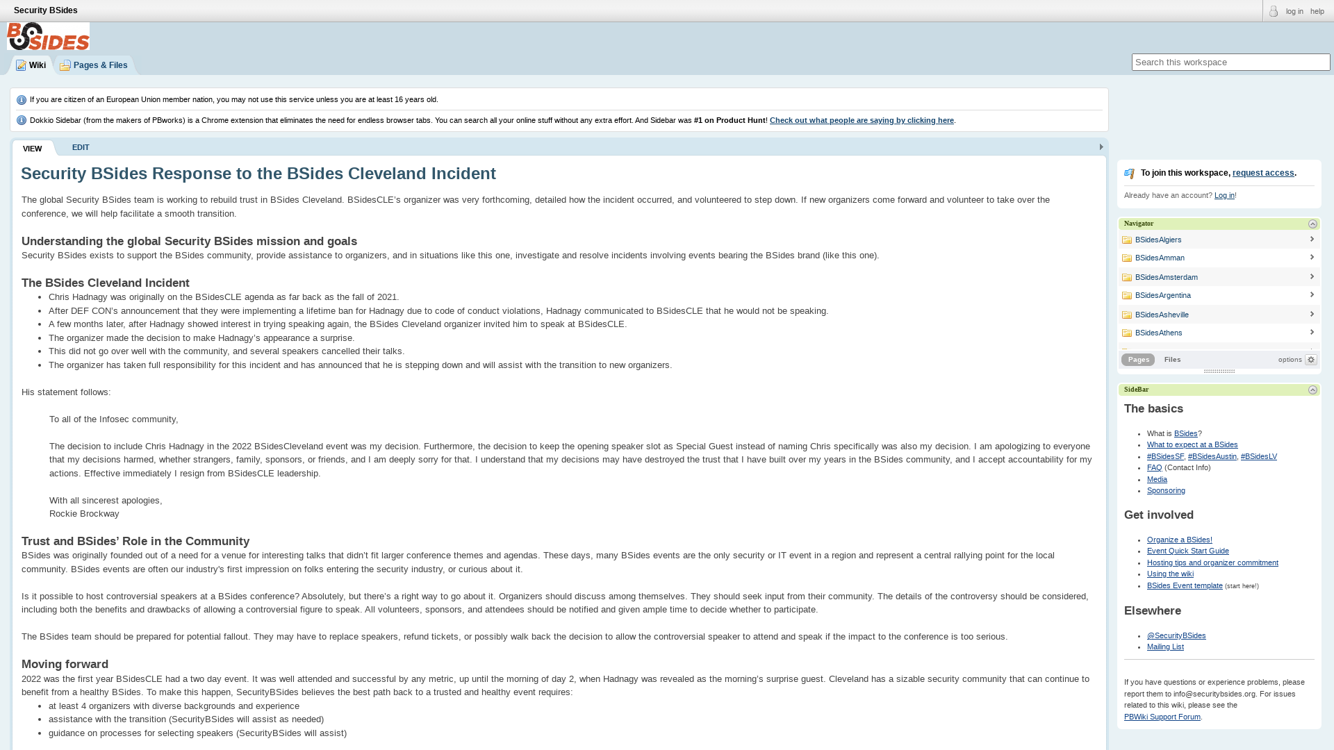 Security BSides / Security BSides Response to the BSides Cleveland Incident