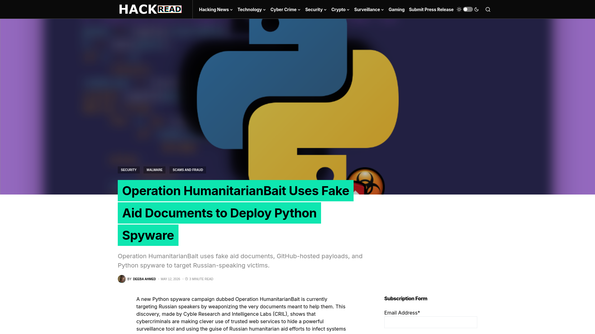Operation HumanitarianBait Uses Fake Aid Documents to Deploy Python Spyware