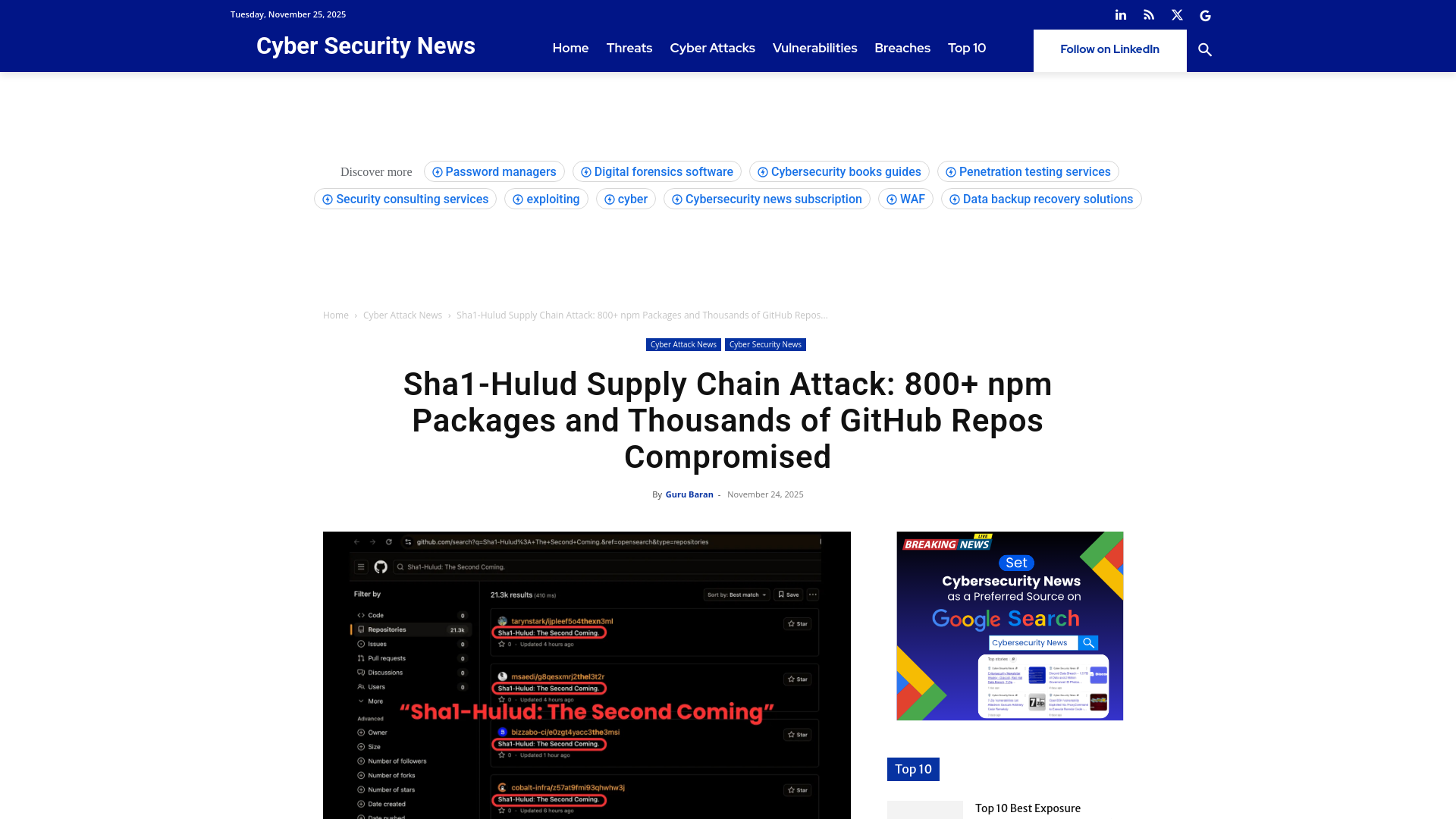 Sha1-Hulud Supply Chain Attack: 800+ npm Packages and Thousands of GitHub Repos Compromised