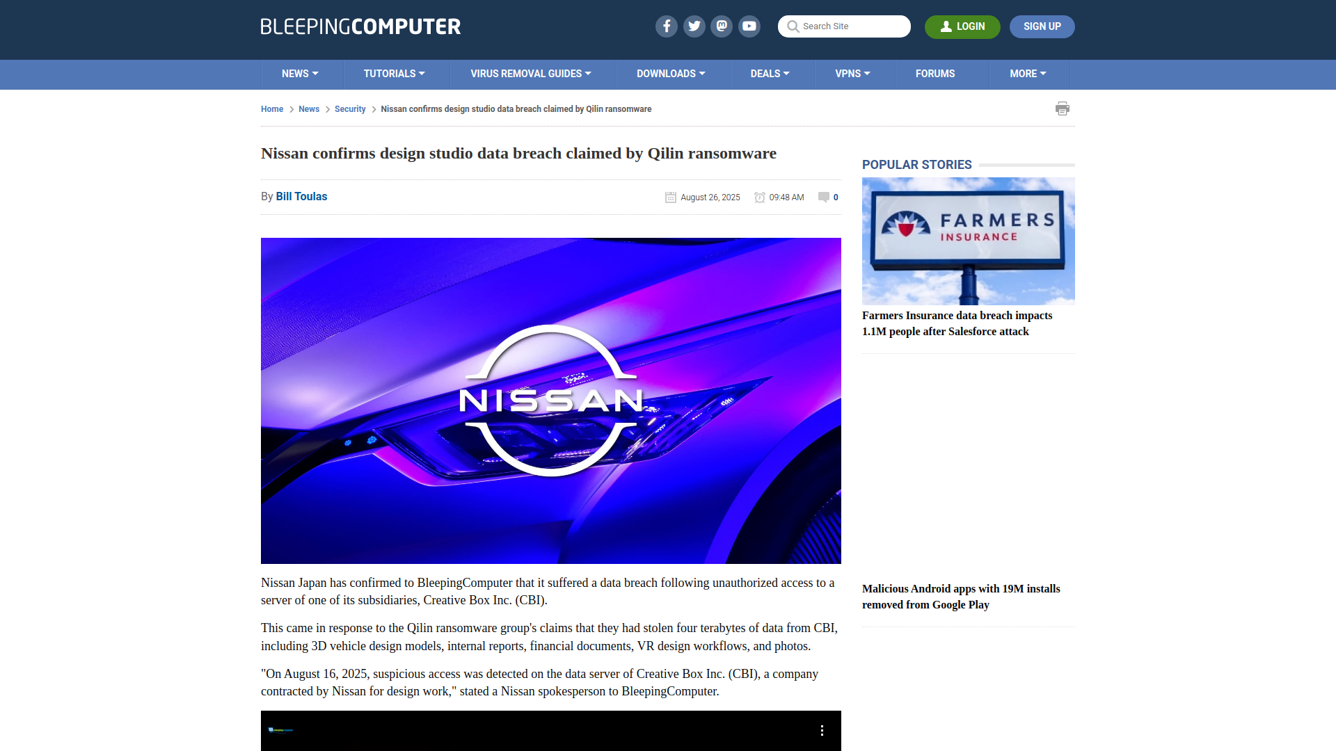 Nissan confirms design studio data breach claimed by Qilin ransomware