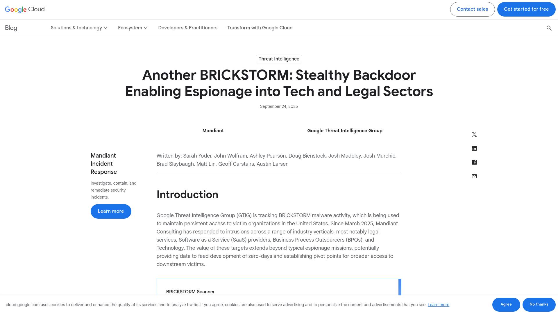 Another BRICKSTORM: Stealthy Backdoor Enabling Espionage into Tech and Legal Sectors | Google Cloud Blog