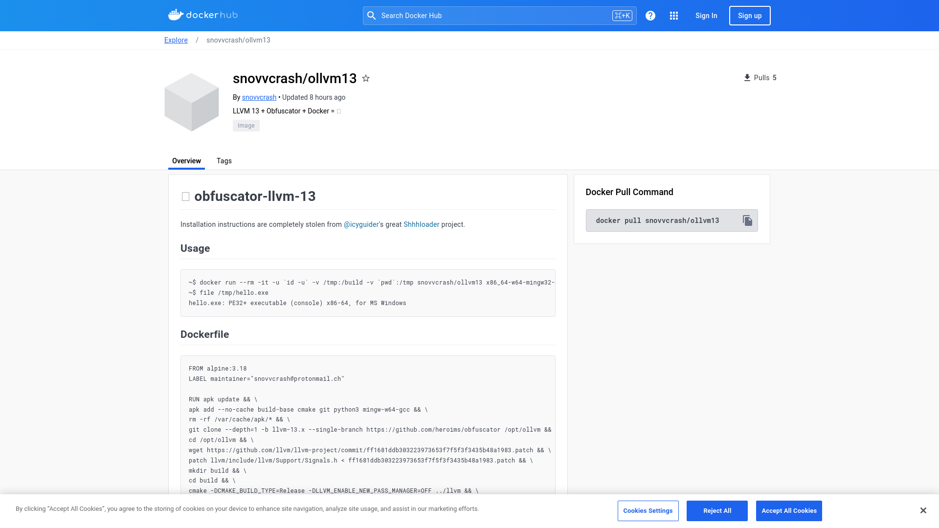snovvcrash/ollvm13 - Docker Image | Docker Hub