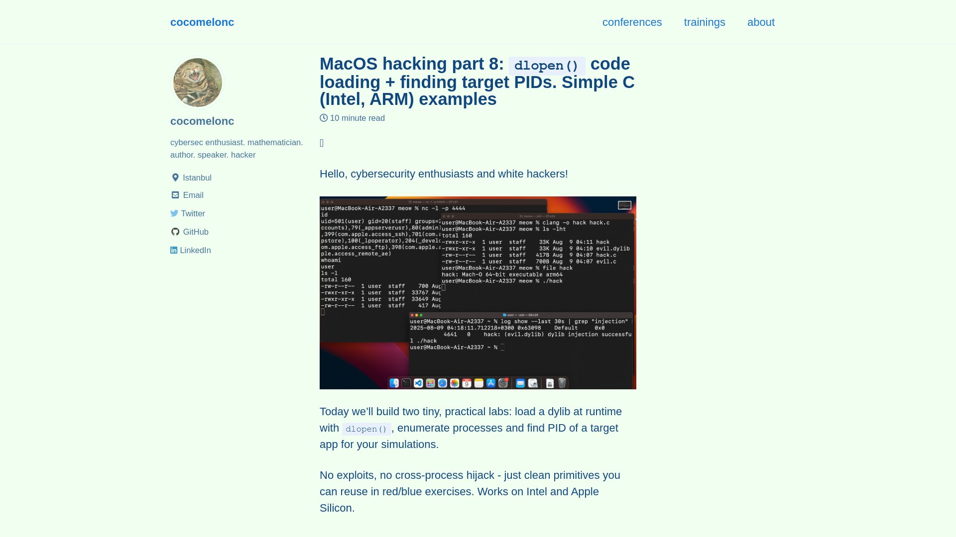 MacOS hacking part 8: dlopen() code loading + finding target PIDs. Simple C (Intel, ARM) examples - cocomelonc