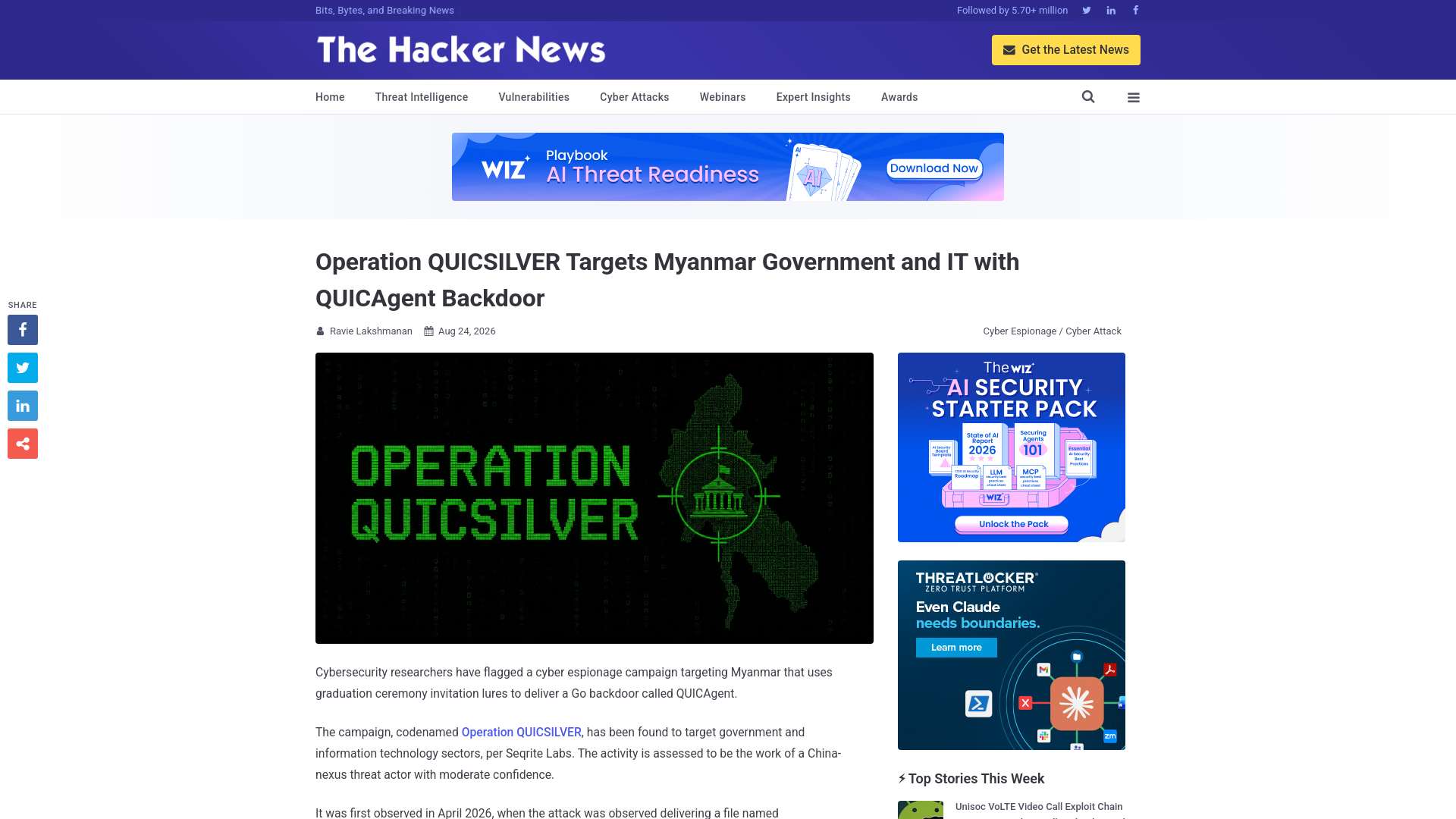 Operation QUICSILVER Targets Myanmar Government and IT with QUICAgent Backdoor