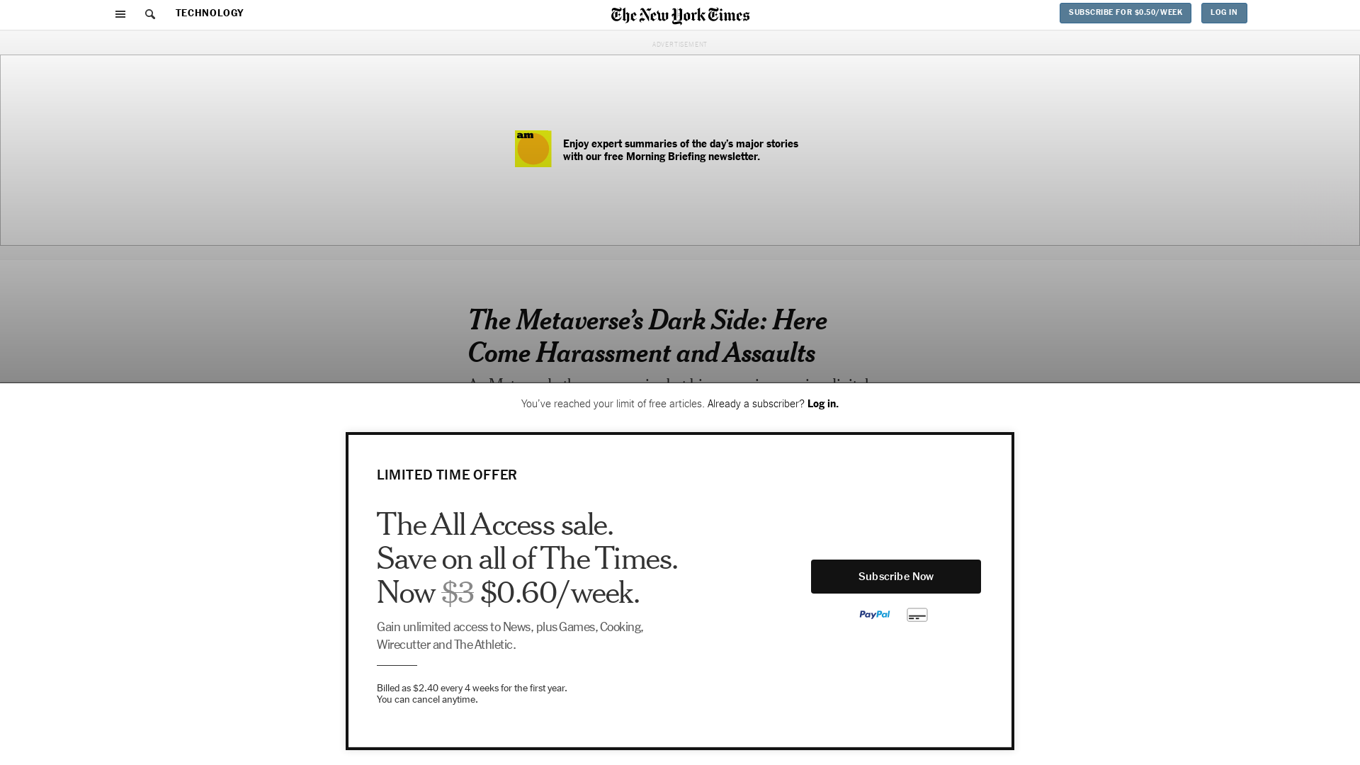 The Metaverse’s Dark Side: Here Come Harassment and Assaults - The New York Times
