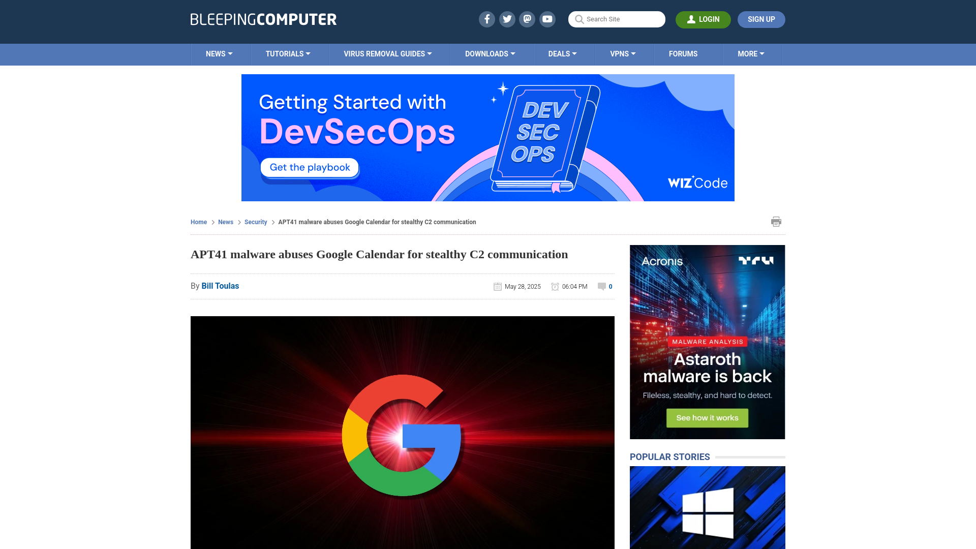 APT41 malware abuses Google Calendar for stealthy C2 communication