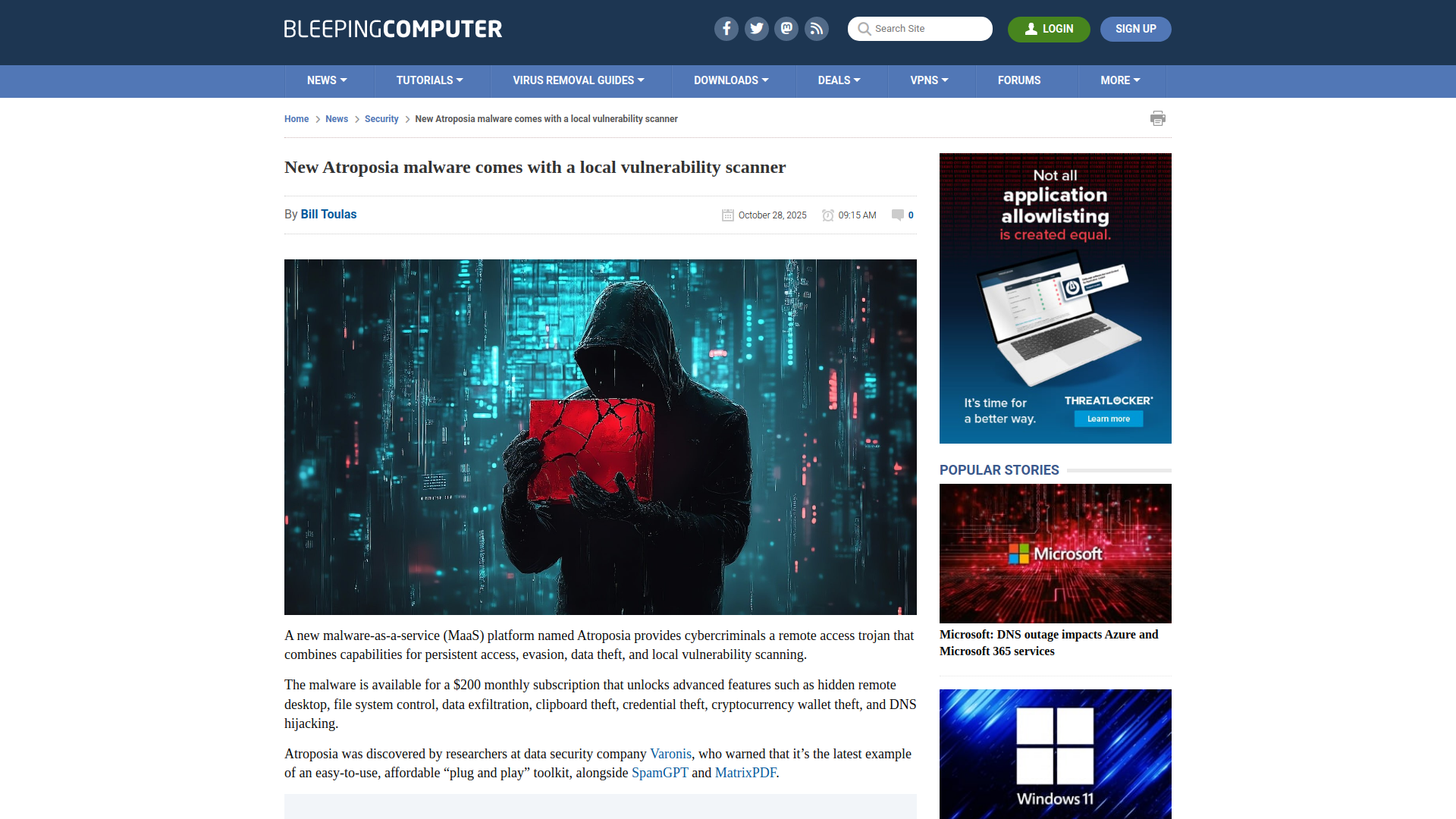 New Atroposia malware comes with a local vulnerability scanner