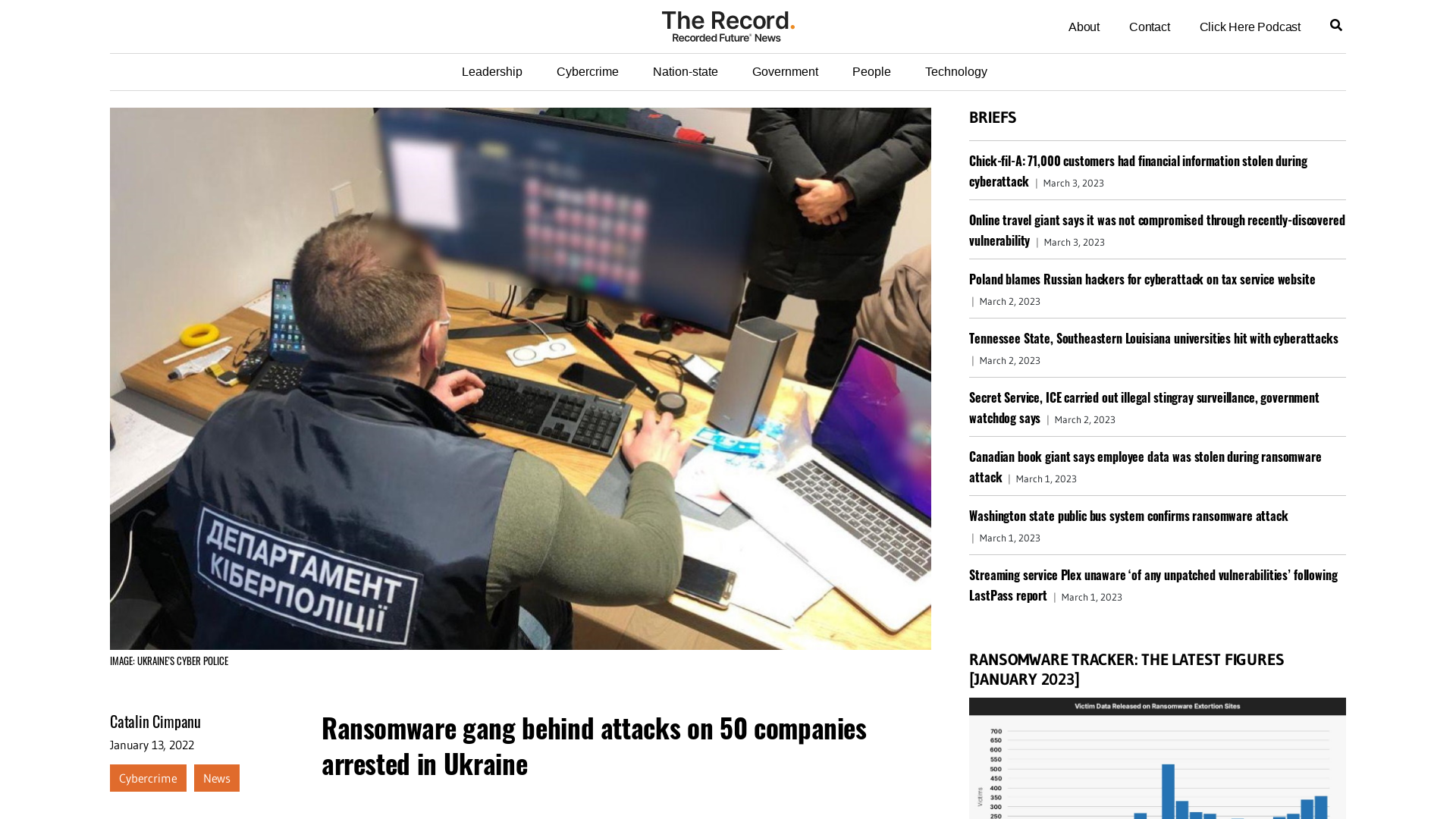 Ransomware gang behind attacks on 50 companies arrested in Ukraine - The Record from Recorded Future News