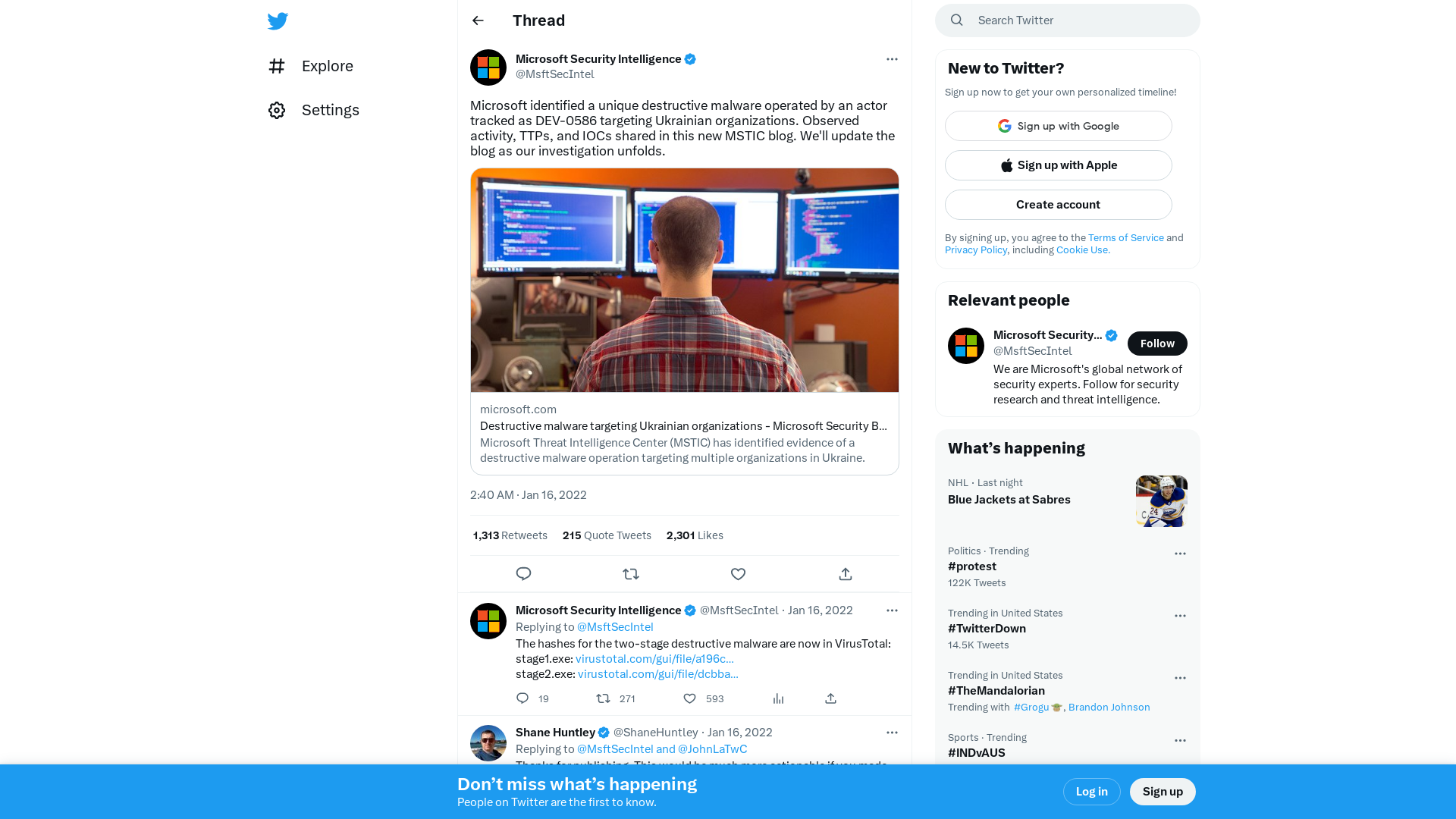 Microsoft Security Intelligence on Twitter: "Microsoft identified a unique destructive malware operated by an actor tracked as DEV-0586 targeting Ukrainian organizations. Observed activity, TTPs, and IOCs shared in this new MSTIC blog. We'll update the blog as our investigation unfolds. https://t.co/wBB82gp6TX" / Twitter