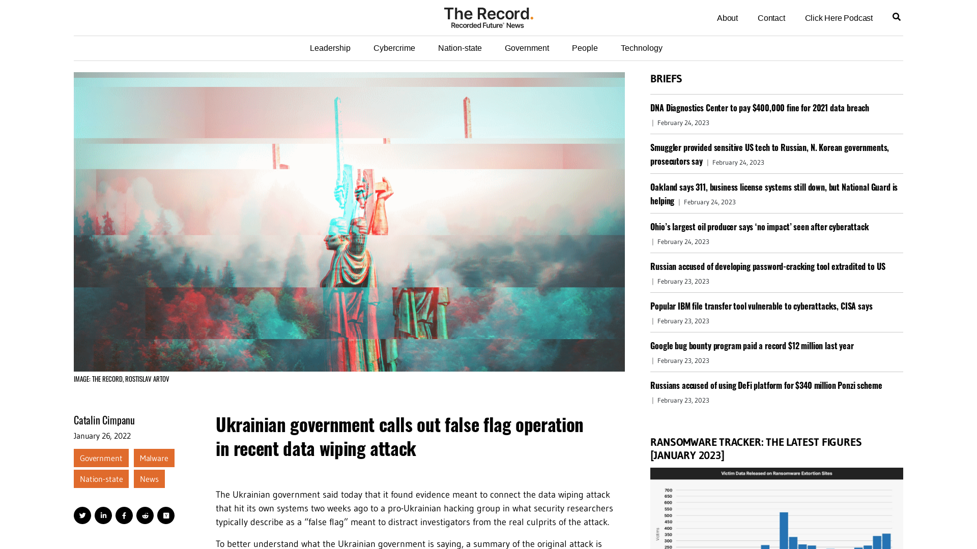 Ukrainian government calls out false flag operation in recent data wiping attack - The Record from Recorded Future News