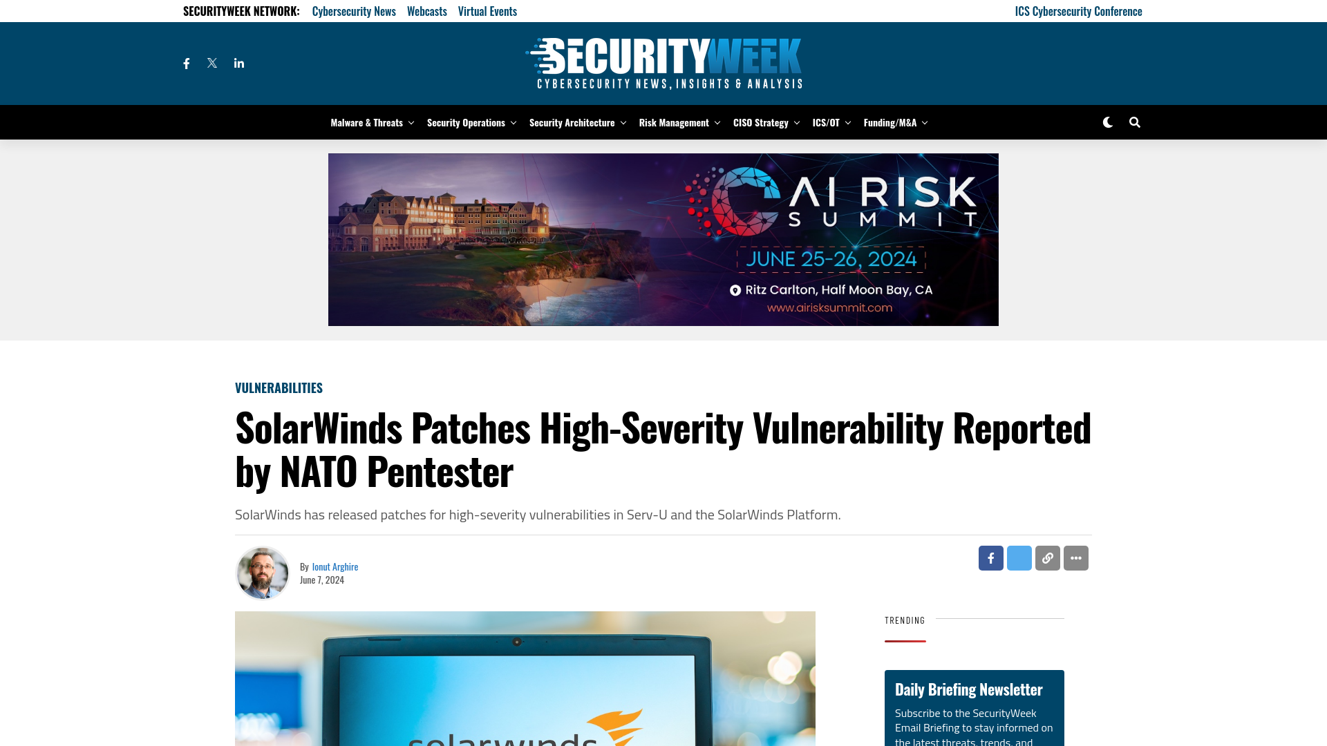 SolarWinds Patches High-Severity Vulnerability Reported by NATO Pentester - SecurityWeek