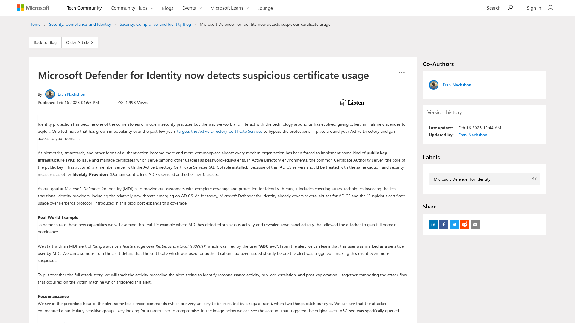 Microsoft Defender for Identity now detects suspicious certificate usage - Microsoft Community Hub