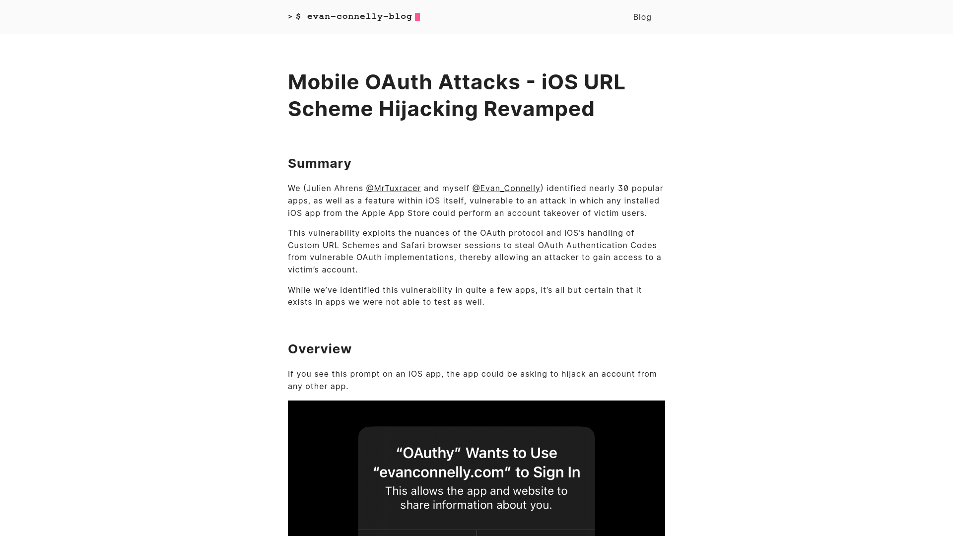 Mobile OAuth Attacks - iOS URL Scheme Hijacking Revamped :: Evan Connelly - Security Research Blog