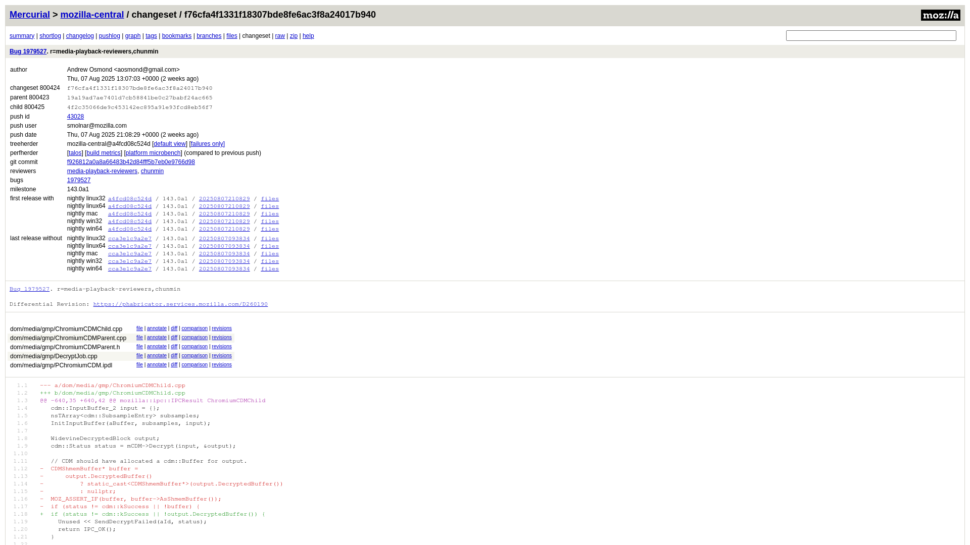 mozilla-central: changeset 800424:f76cfa4f1331f18307bde8fe6ac3f8a24017b940