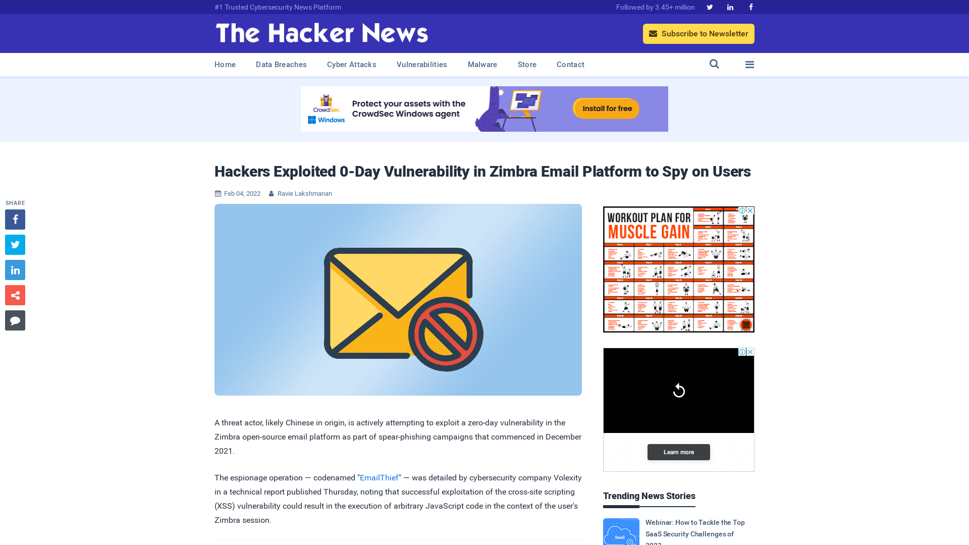 Hackers Exploited 0-Day Vulnerability in Zimbra Email Platform to Spy on Users