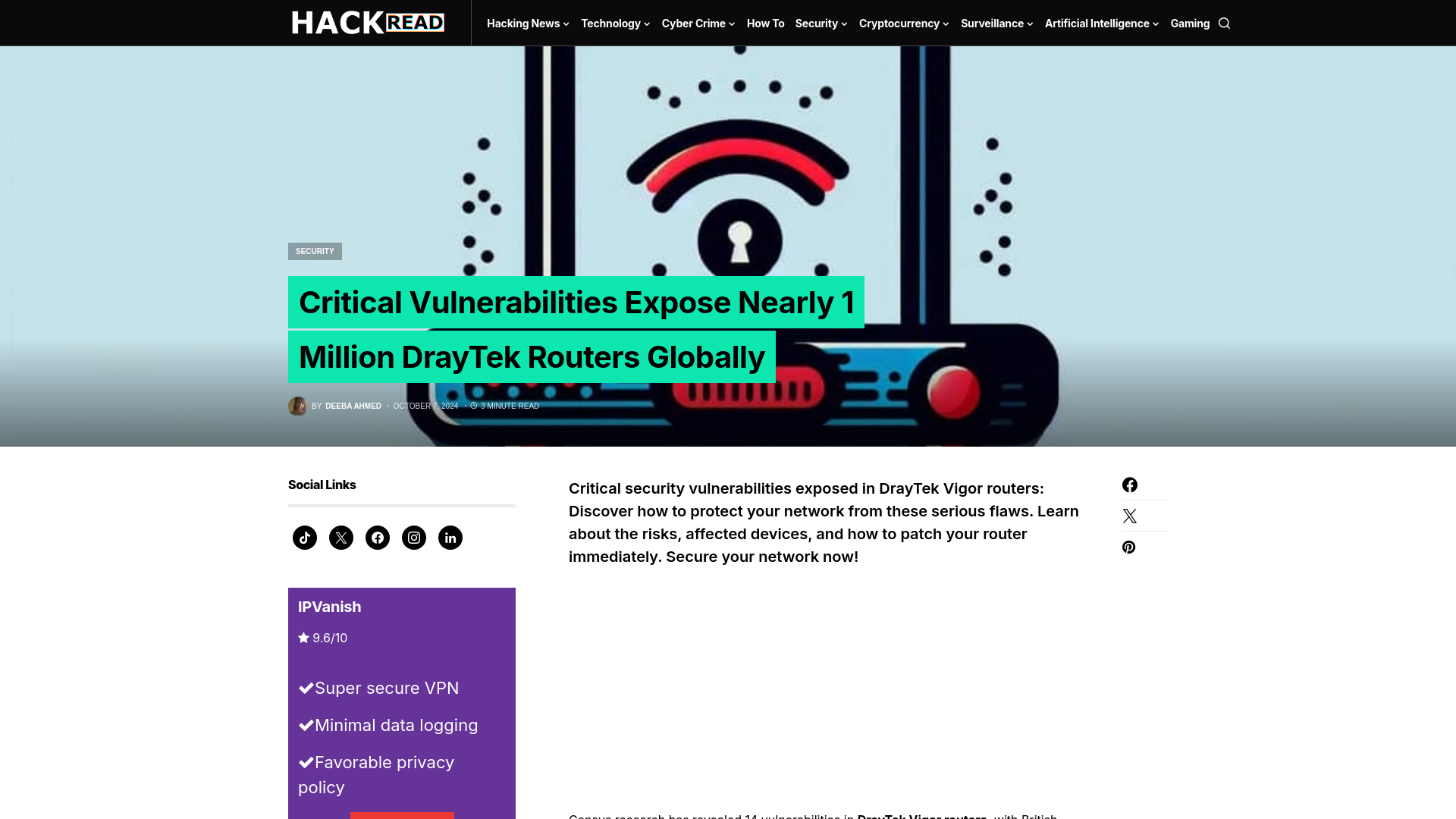 Critical Vulnerabilities Expose Nearly 1 Million DrayTek Routers Globally