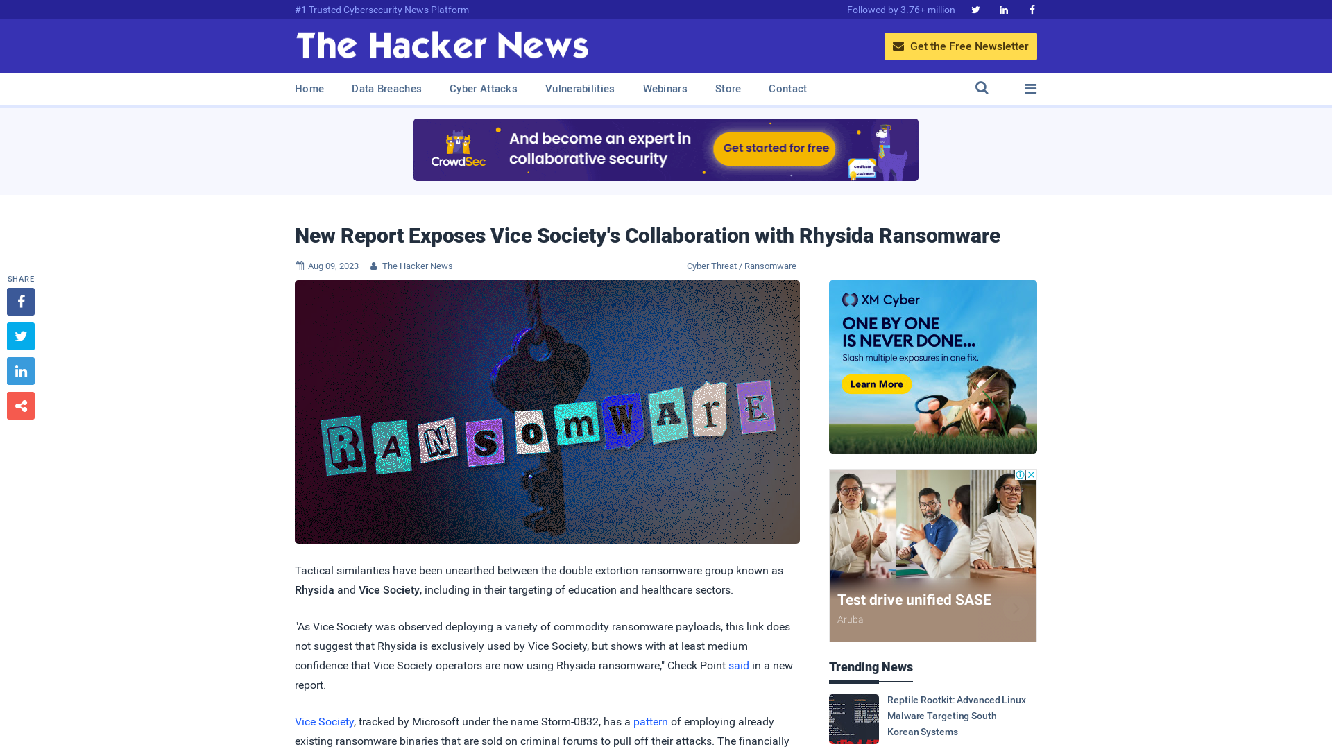 New Report Exposes Vice Society's Collaboration with Rhysida Ransomware