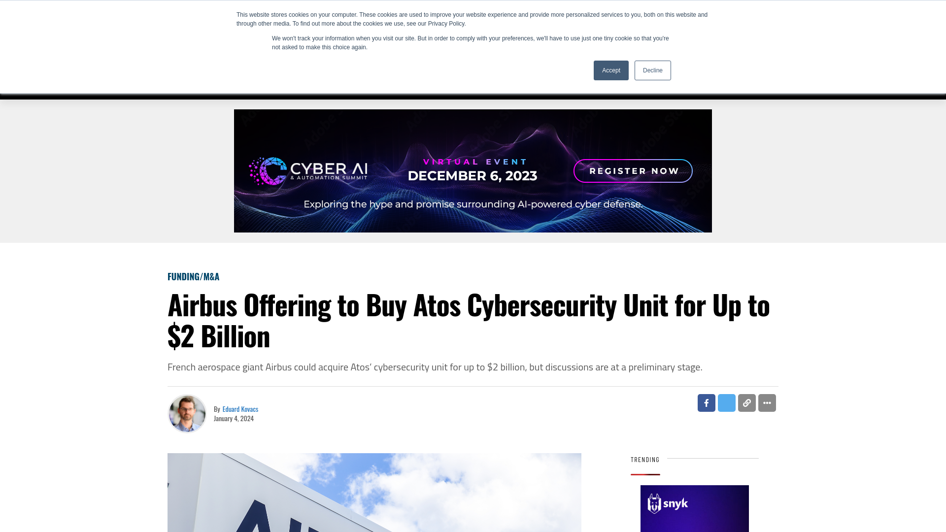 Airbus Offering to Buy Atos Cybersecurity Unit for Up to $2 Billion - SecurityWeek