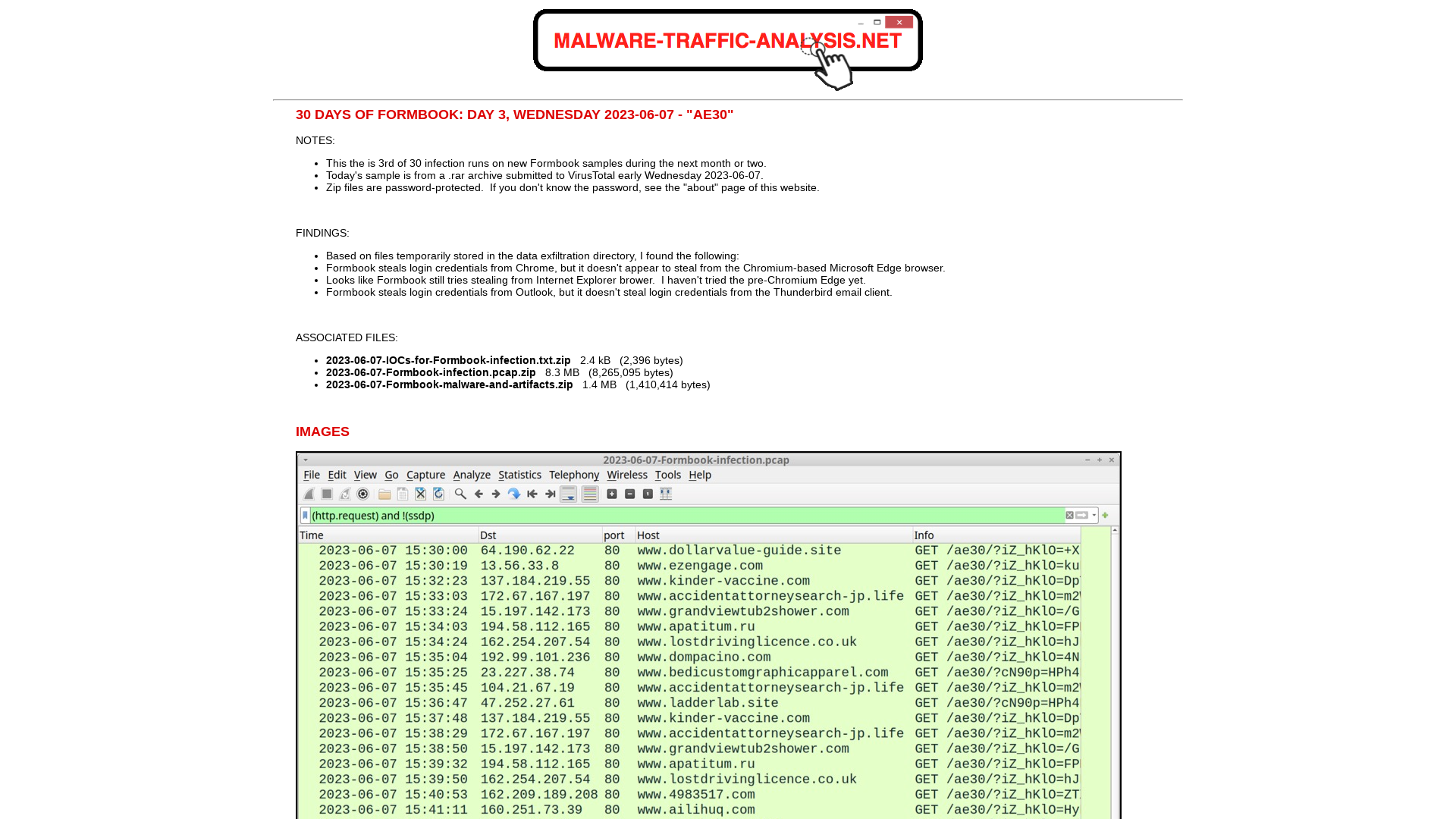 Malware-Traffic-Analysis.net - 30 days of Formbook: Day 3, Wednesday 2023-06-07 - "AE30"