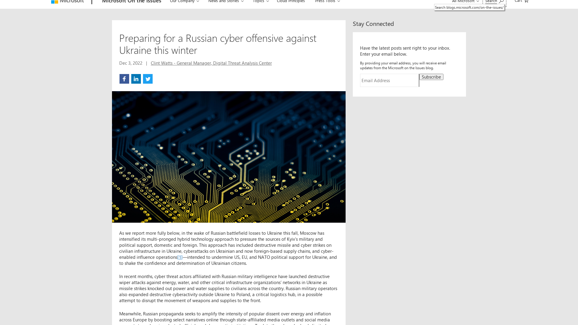 Preparing for a Russian cyber offensive against Ukraine this winter - Microsoft On the Issues