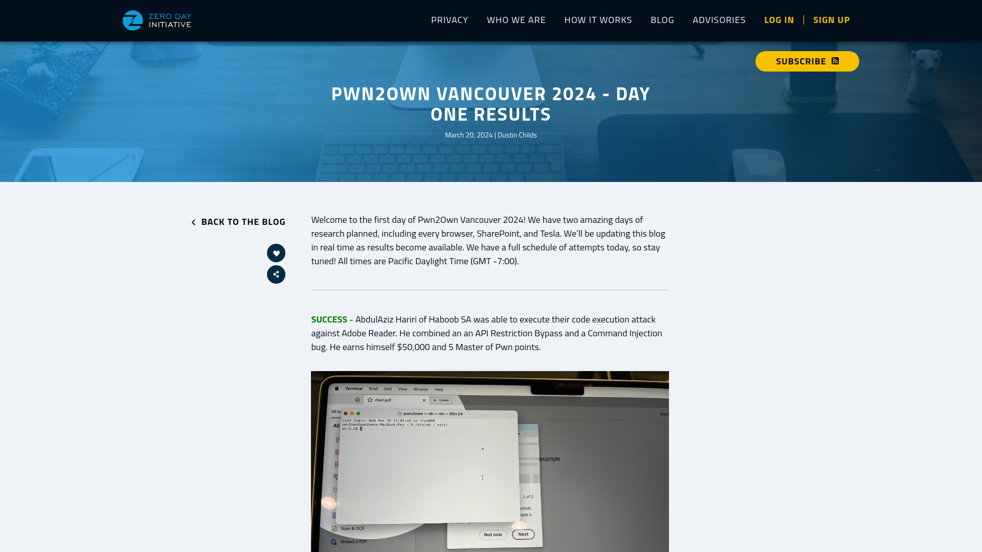 Zero Day Initiative — Pwn2Own Vancouver 2024 - Day One Results