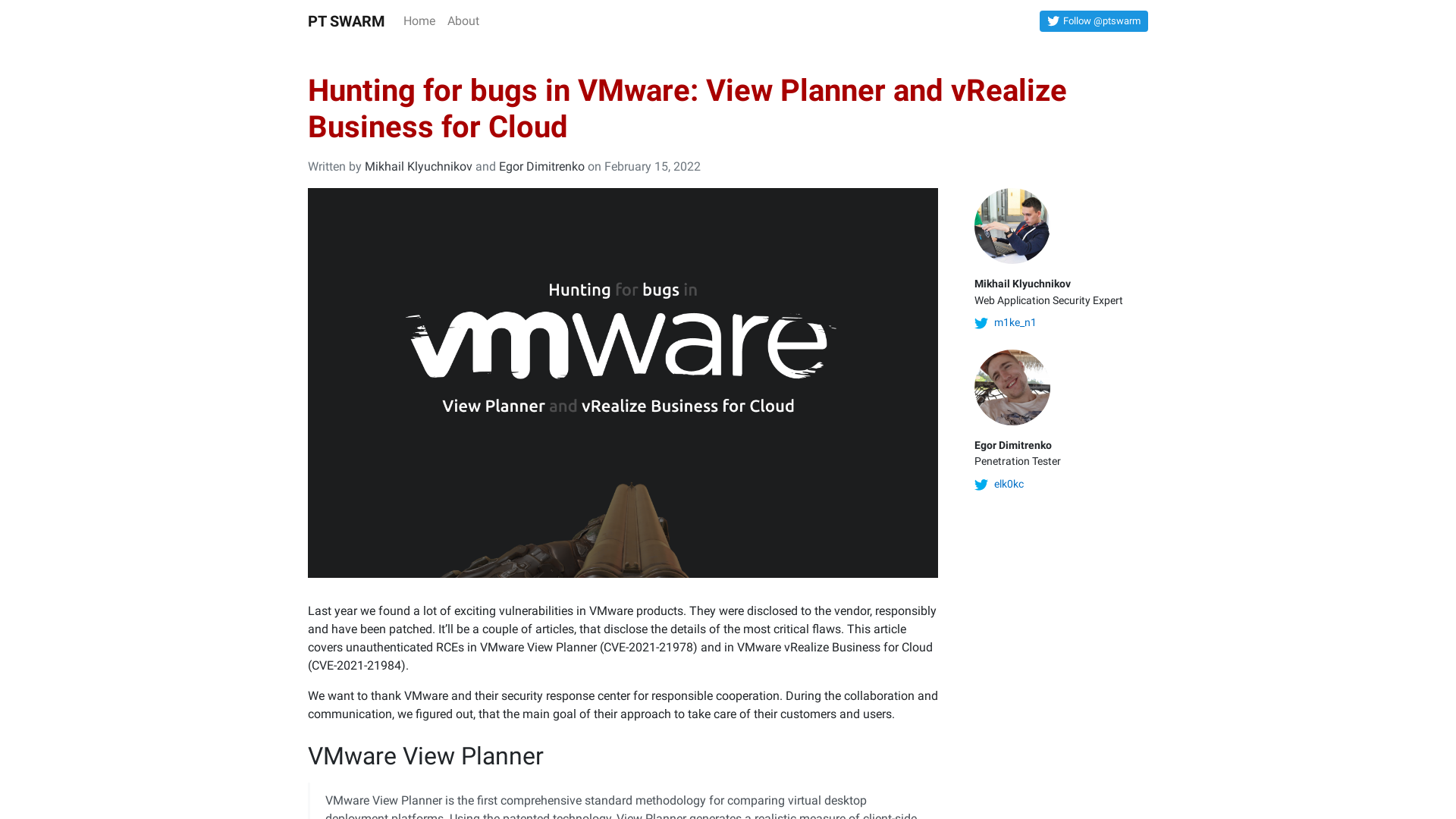 Hunting for bugs in VMware: View Planner and vRealize Business for Cloud – PT SWARM