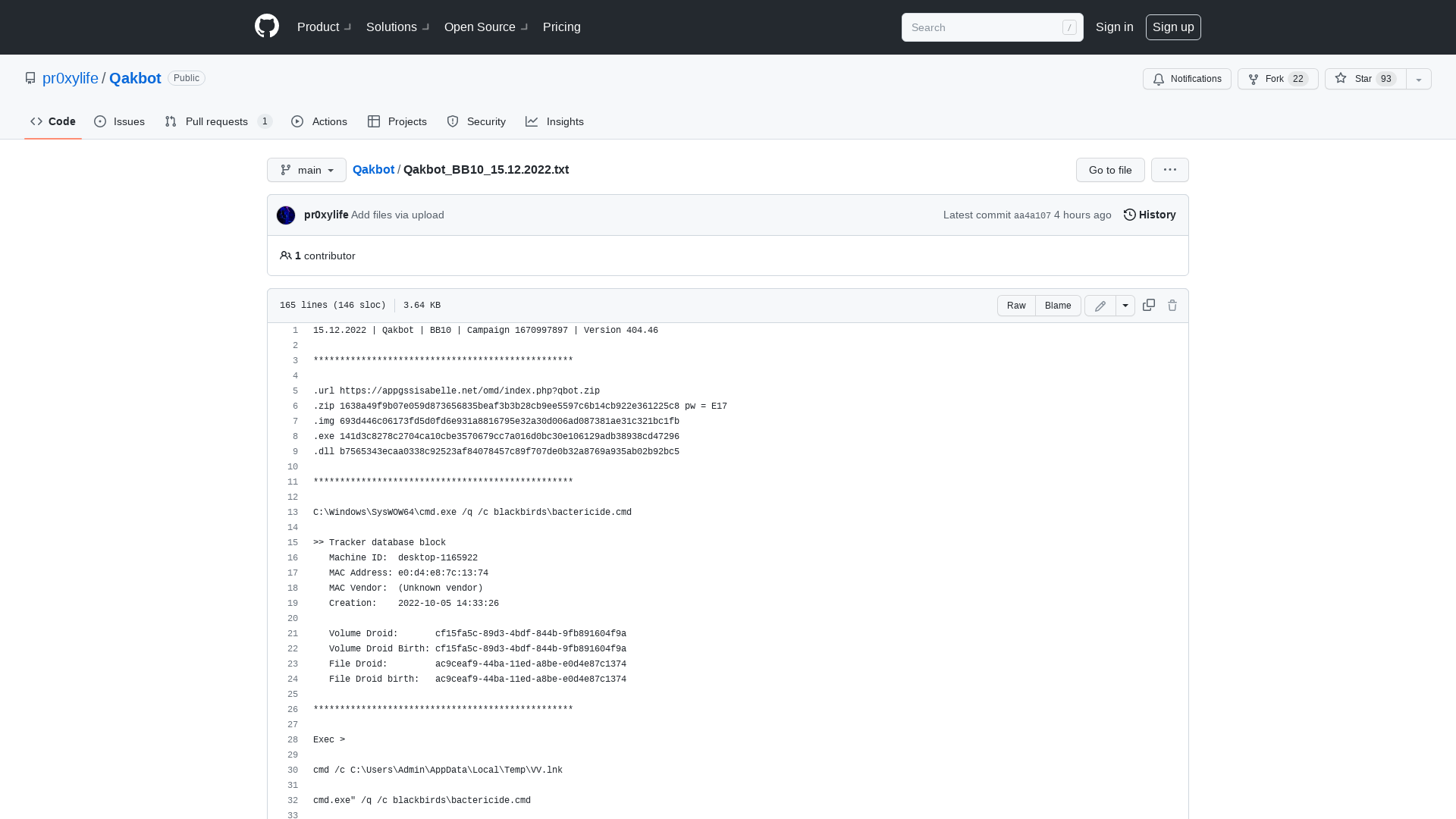 Qakbot/Qakbot_BB10_15.12.2022.txt at main · pr0xylife/Qakbot · GitHub