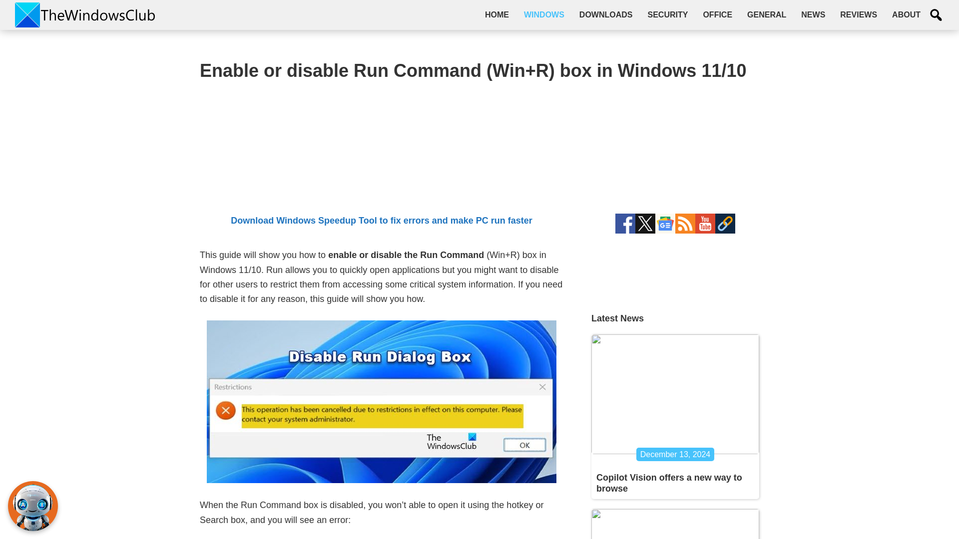 How to disable Run Command (Win+R) box in Windows 11/10