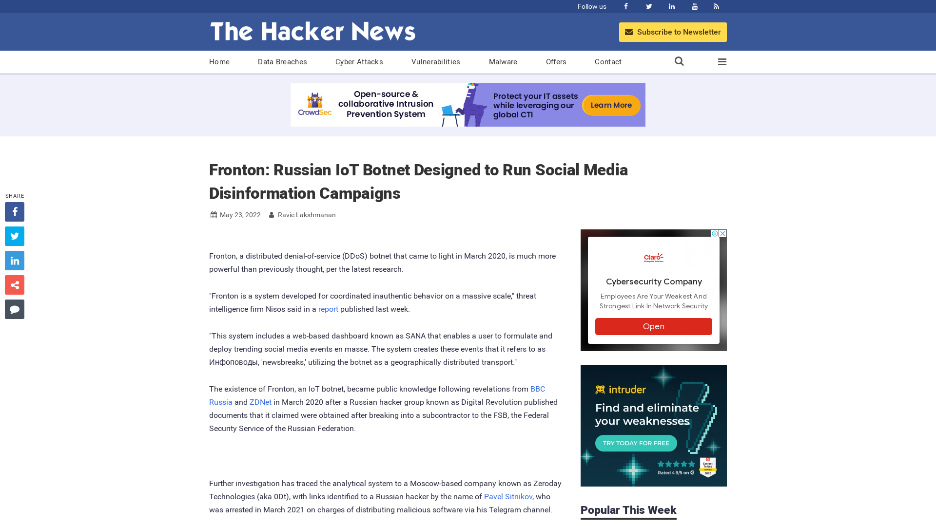 Fronton: Russian IoT Botnet Designed to Run Social Media Disinformation Campaigns