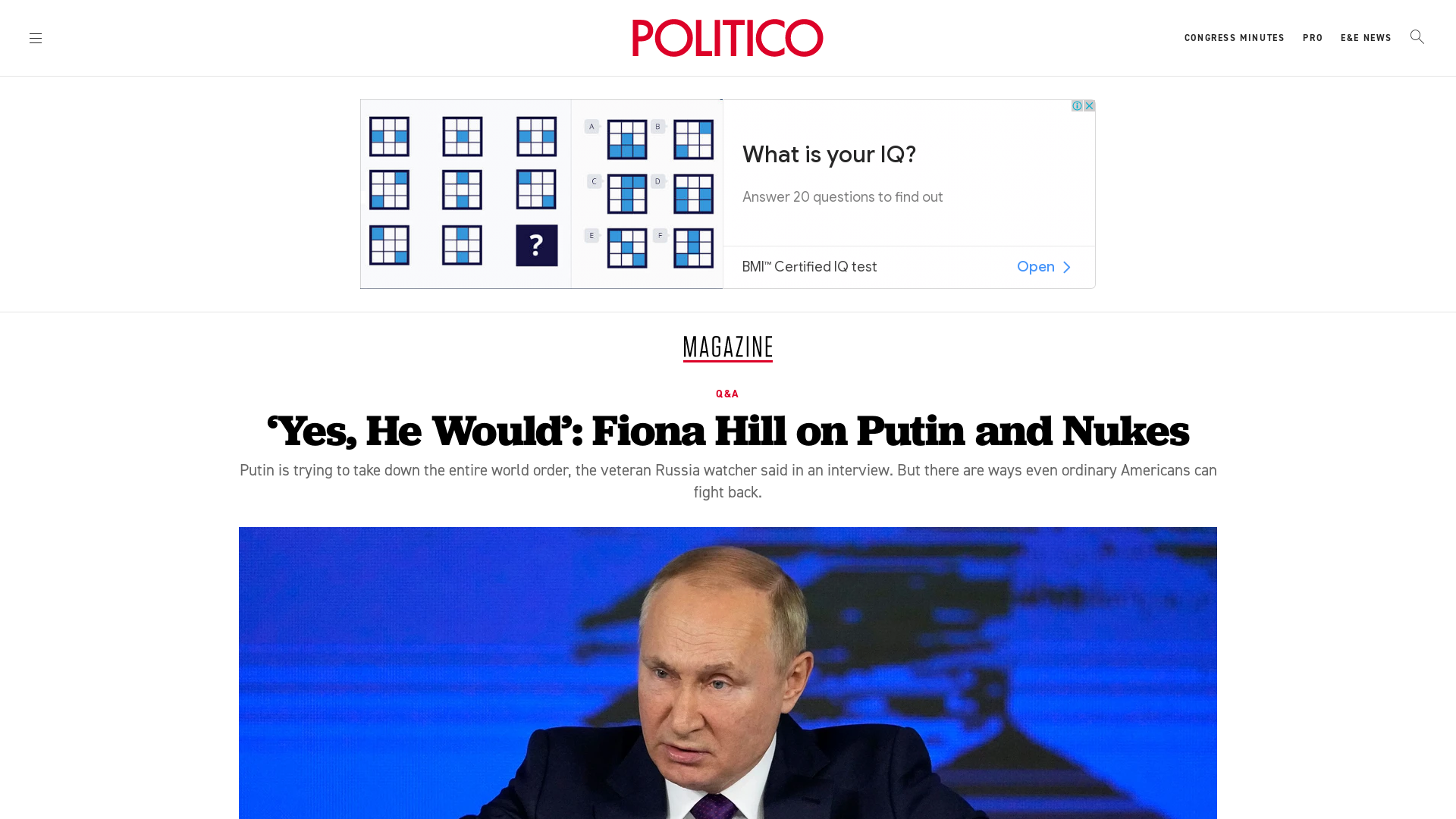 ‘Yes, He Would’: Fiona Hill on Putin and Nukes - POLITICO