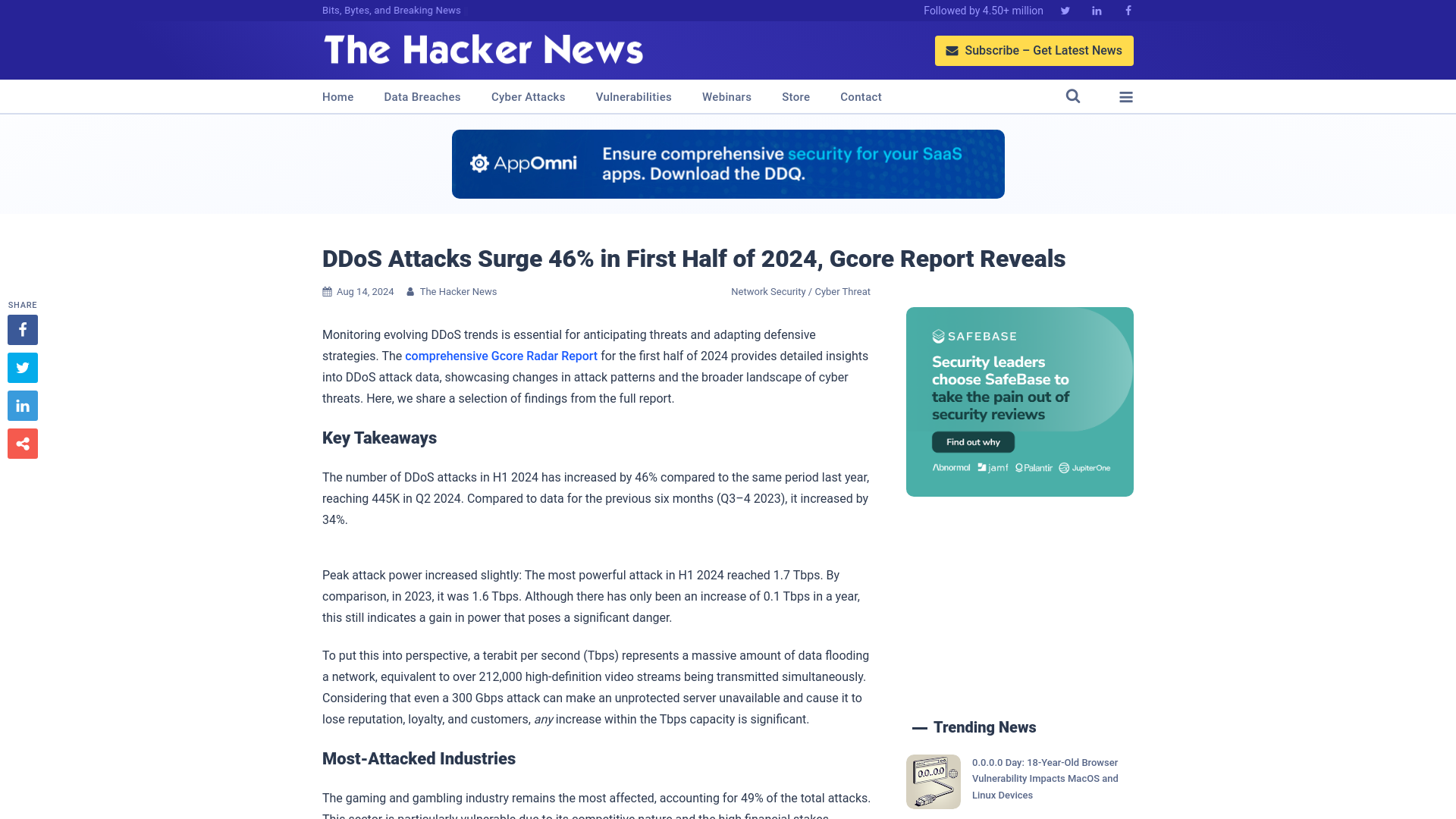 DDoS Attacks Surge 46% in First Half of 2024, Gcore Report Reveals