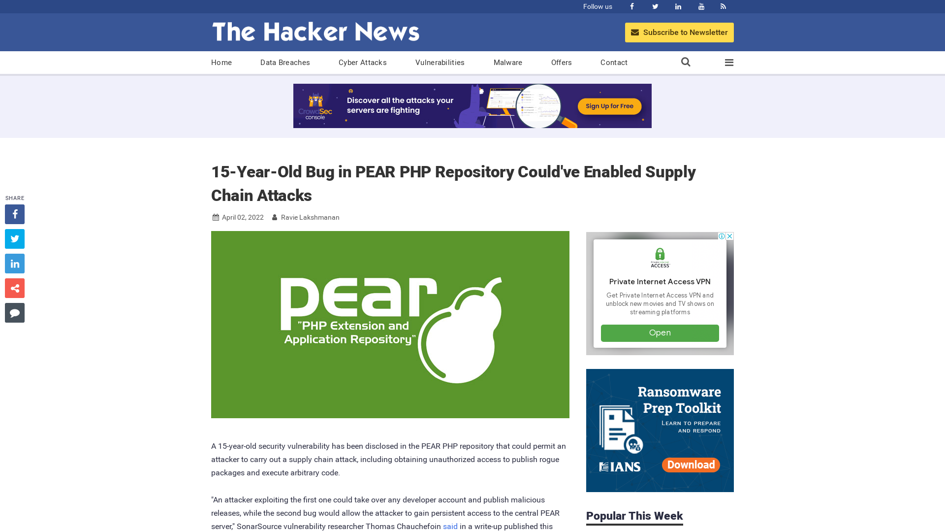 15-Year-Old Bug in PEAR PHP Repository Could've Enabled Supply Chain Attacks
