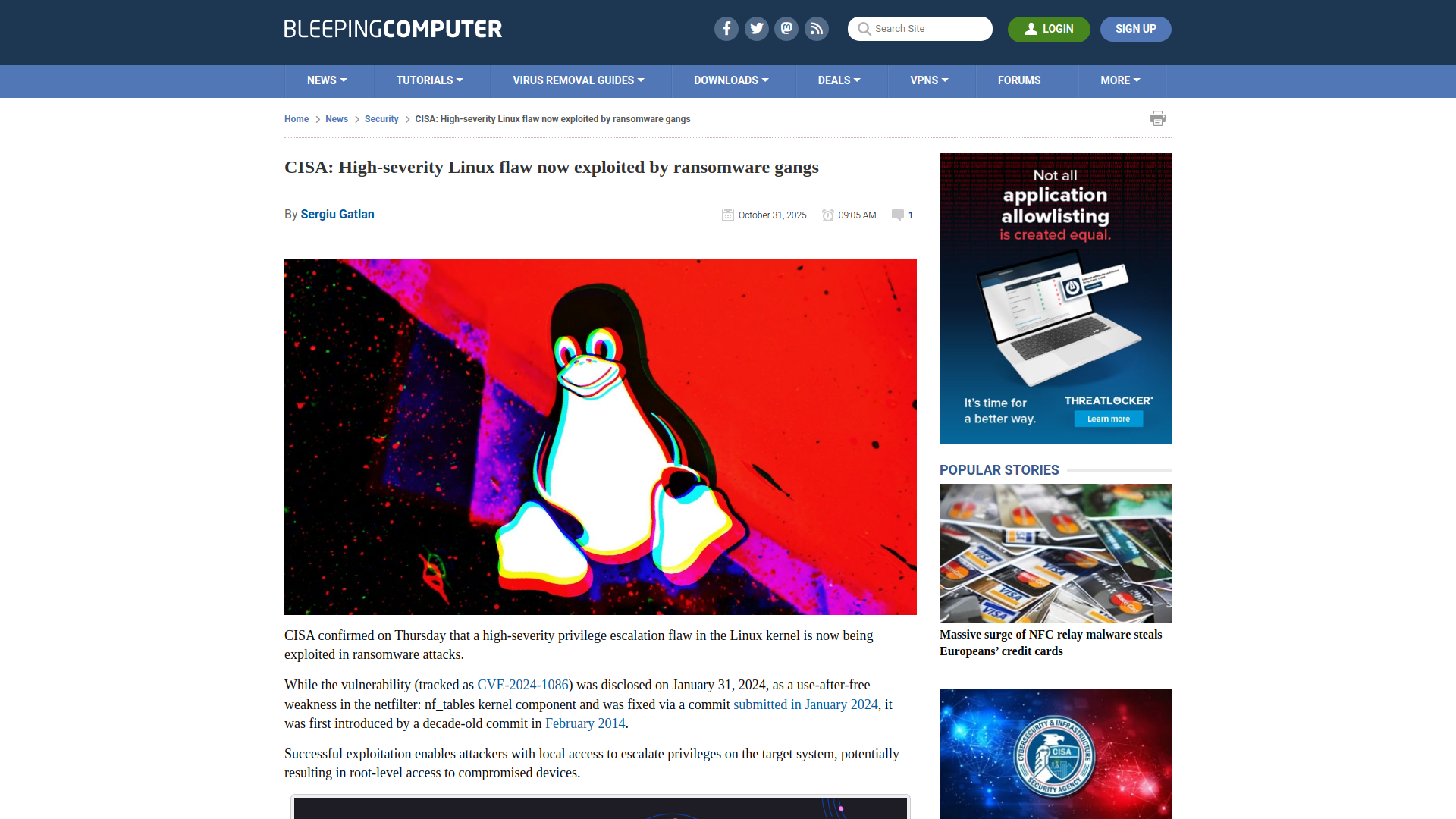 CISA: High-severity Linux flaw now exploited by ransomware gangs