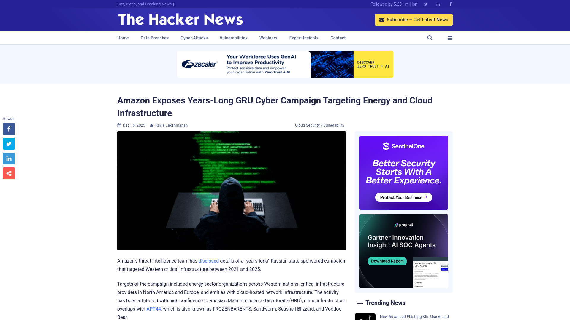 Amazon Exposes Years-Long GRU Cyber Campaign Targeting Energy and Cloud Infrastructure
