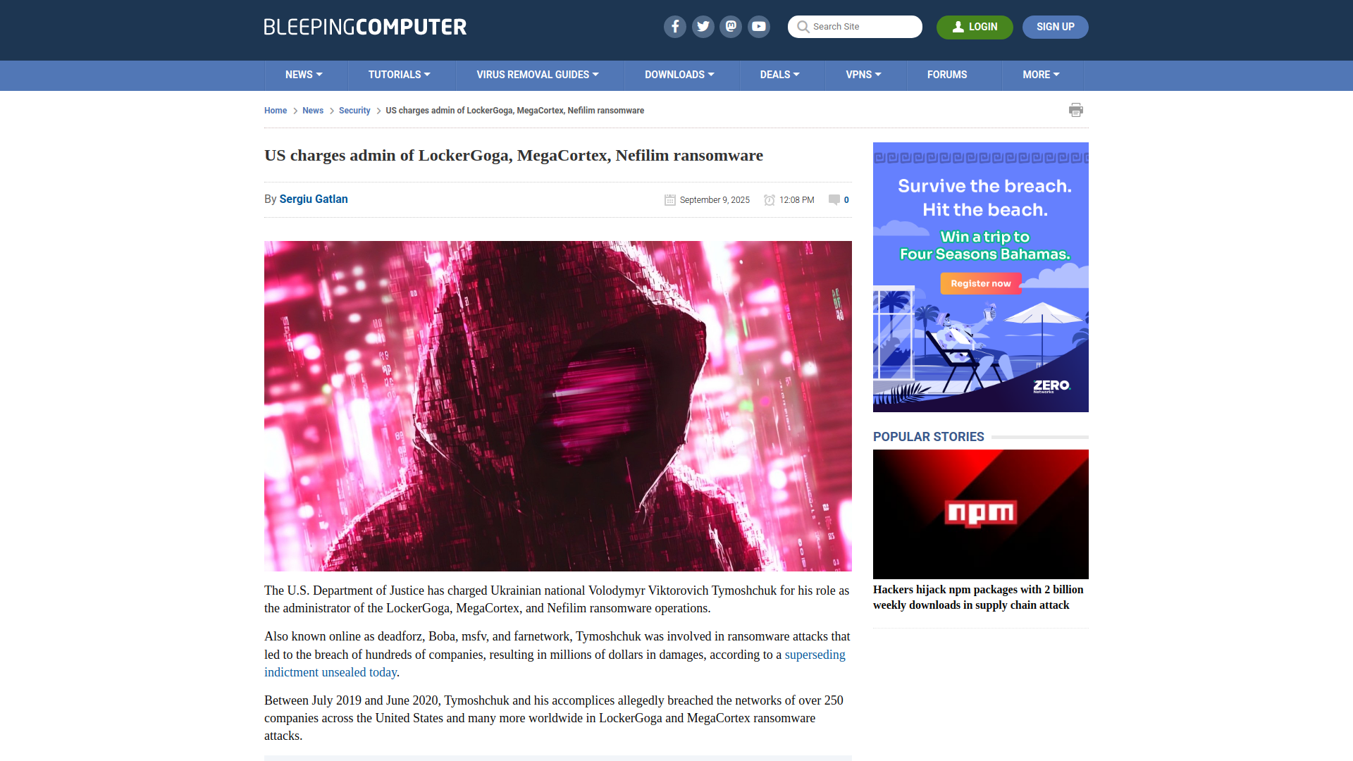 US charges admin of LockerGoga, MegaCortex, Nefilim ransomware