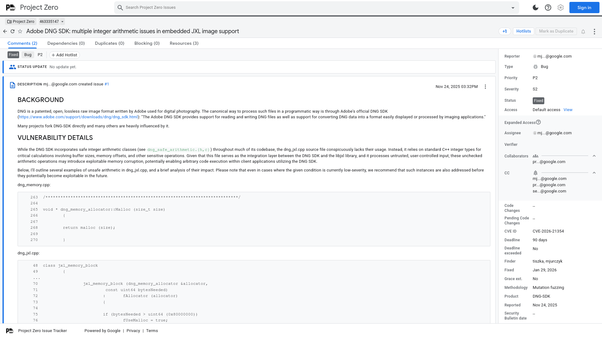 Adobe DNG SDK: multiple integer arithmetic issues in embedded JXL image support [463335147] - Project Zero