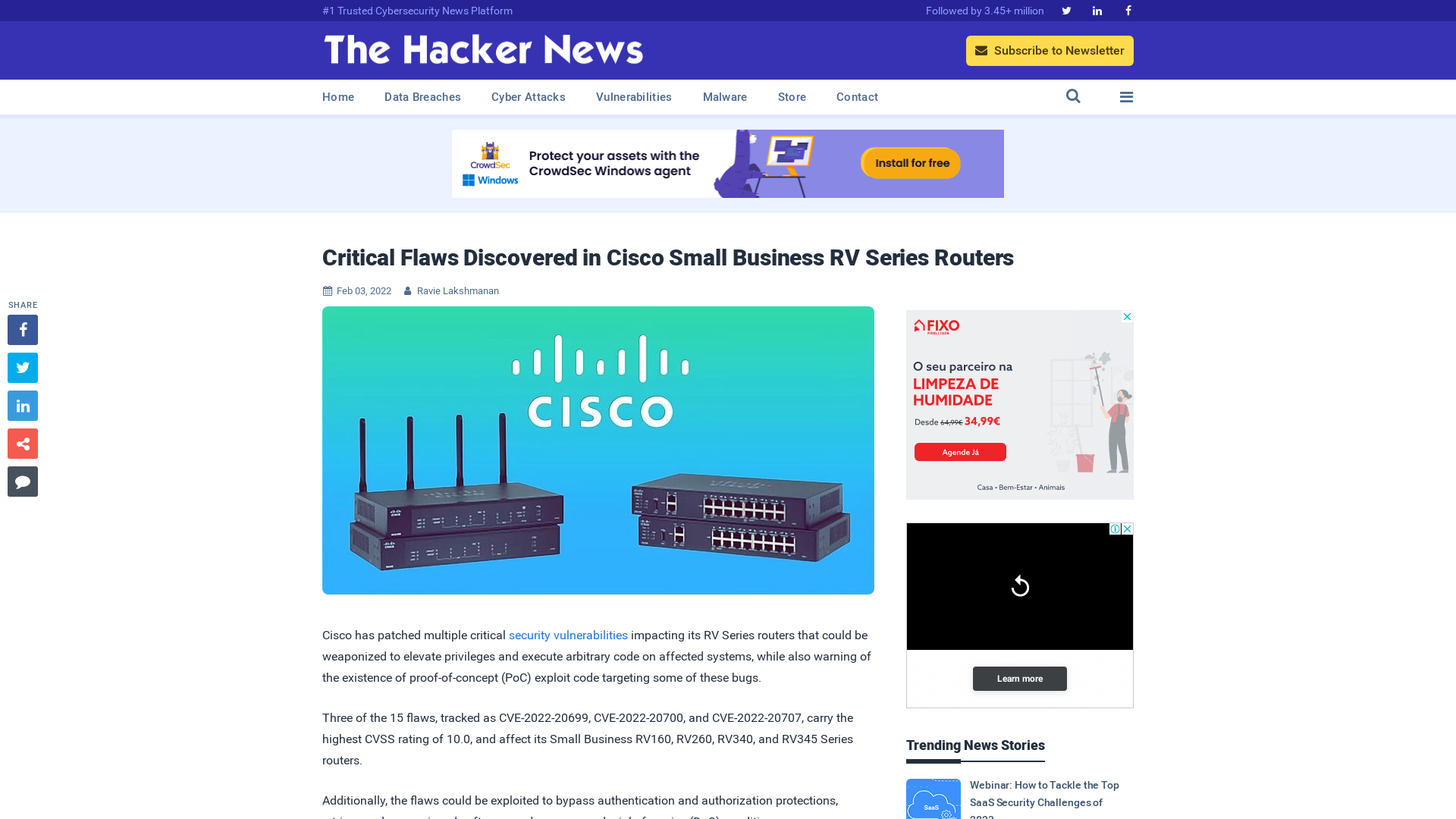 Critical Flaws Discovered in Cisco Small Business RV Series Routers