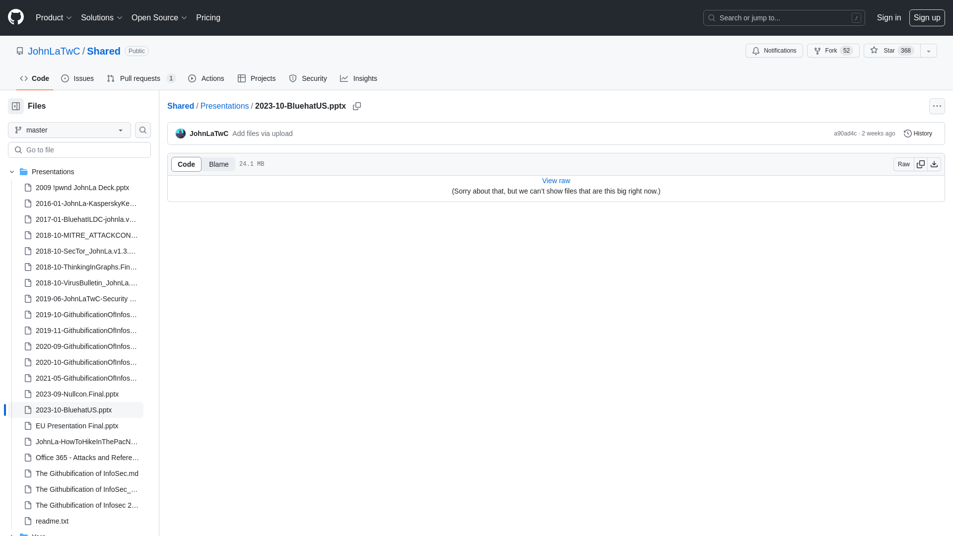 Shared/Presentations/2023-10-BluehatUS.pptx at master · JohnLaTwC/Shared · GitHub