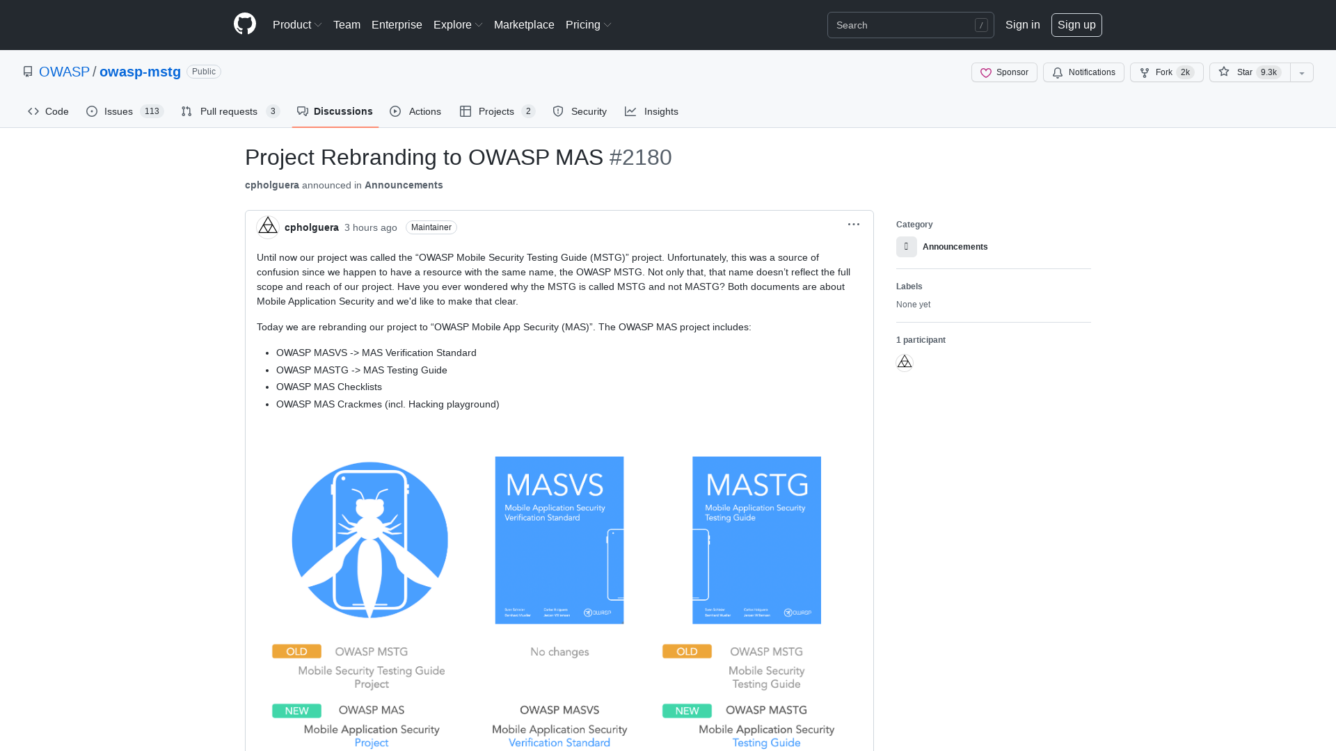 Project Rebranding to OWASP MAS · Discussion #2180 · OWASP/owasp-mstg · GitHub