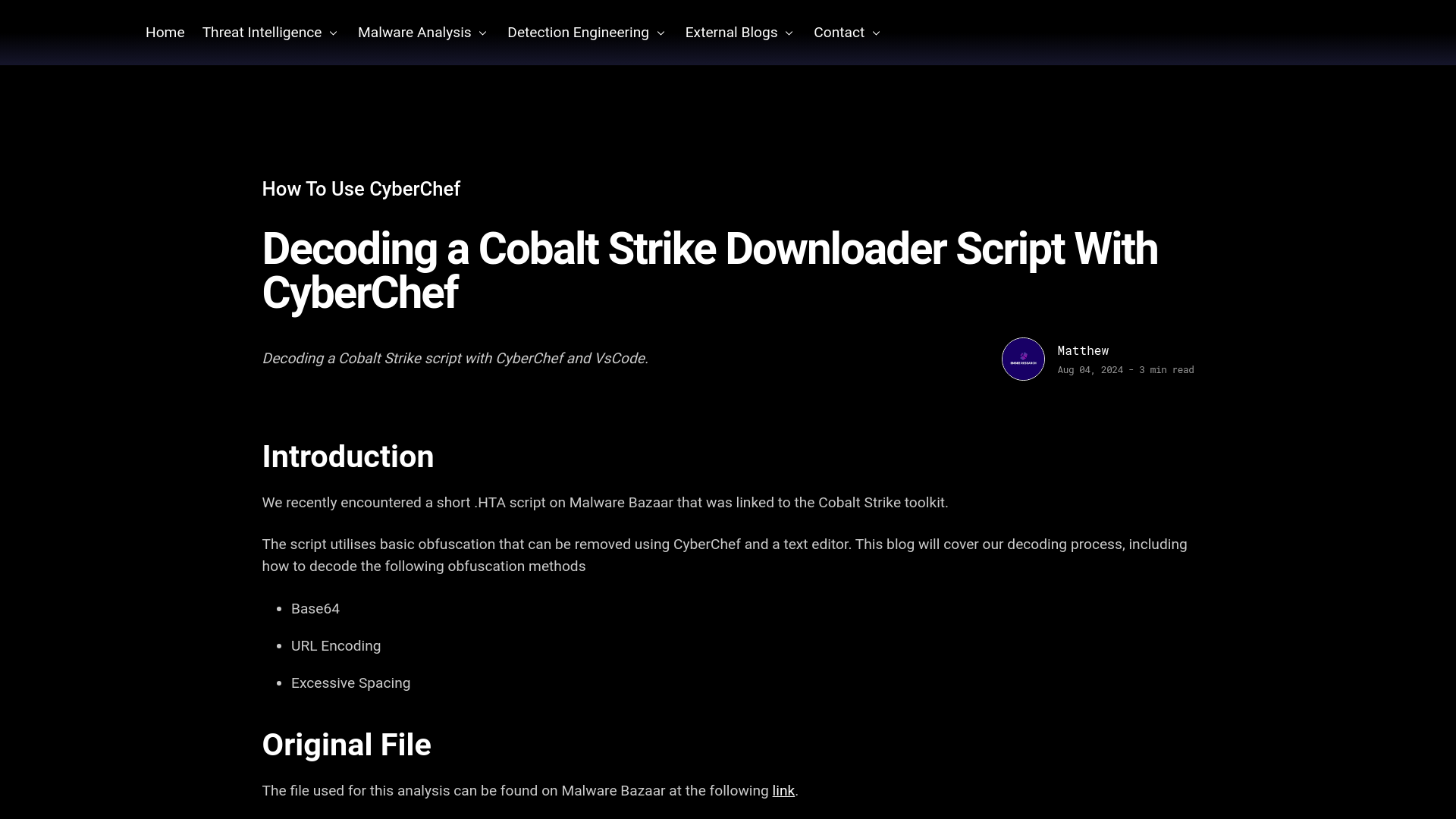 Decoding a Cobalt Strike Downloader Script With CyberChef