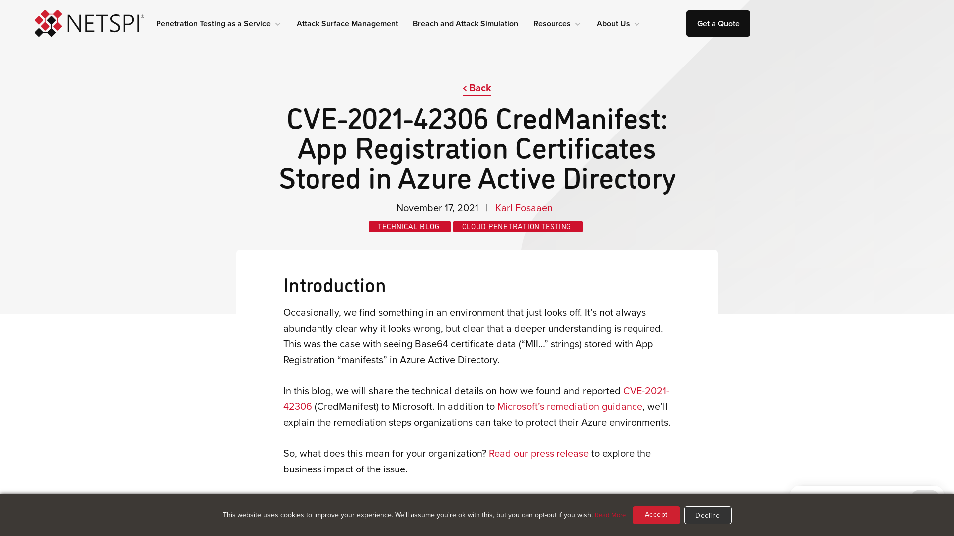 CVE-2021- 42306: CredManifest | Critical Vulnerability Found in Microsoft Azure