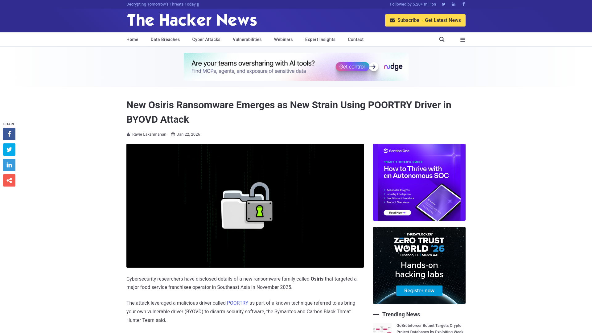 New Osiris Ransomware Emerges as New Strain Using POORTRY Driver in BYOVD Attack
