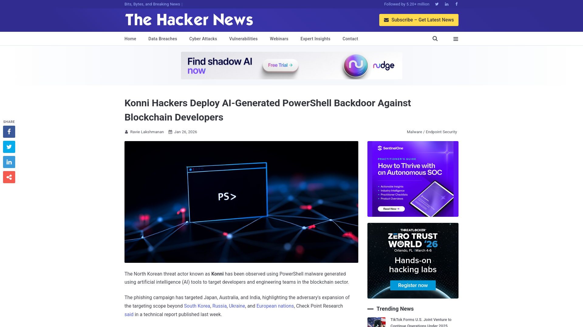 Konni Hackers Deploy AI-Generated PowerShell Backdoor Against Blockchain Developers