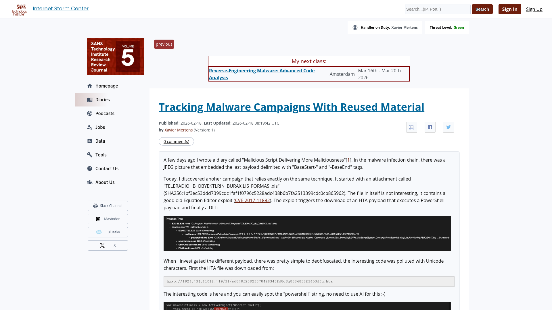 Tracking Malware Campaigns With Reused Material - SANS ISC